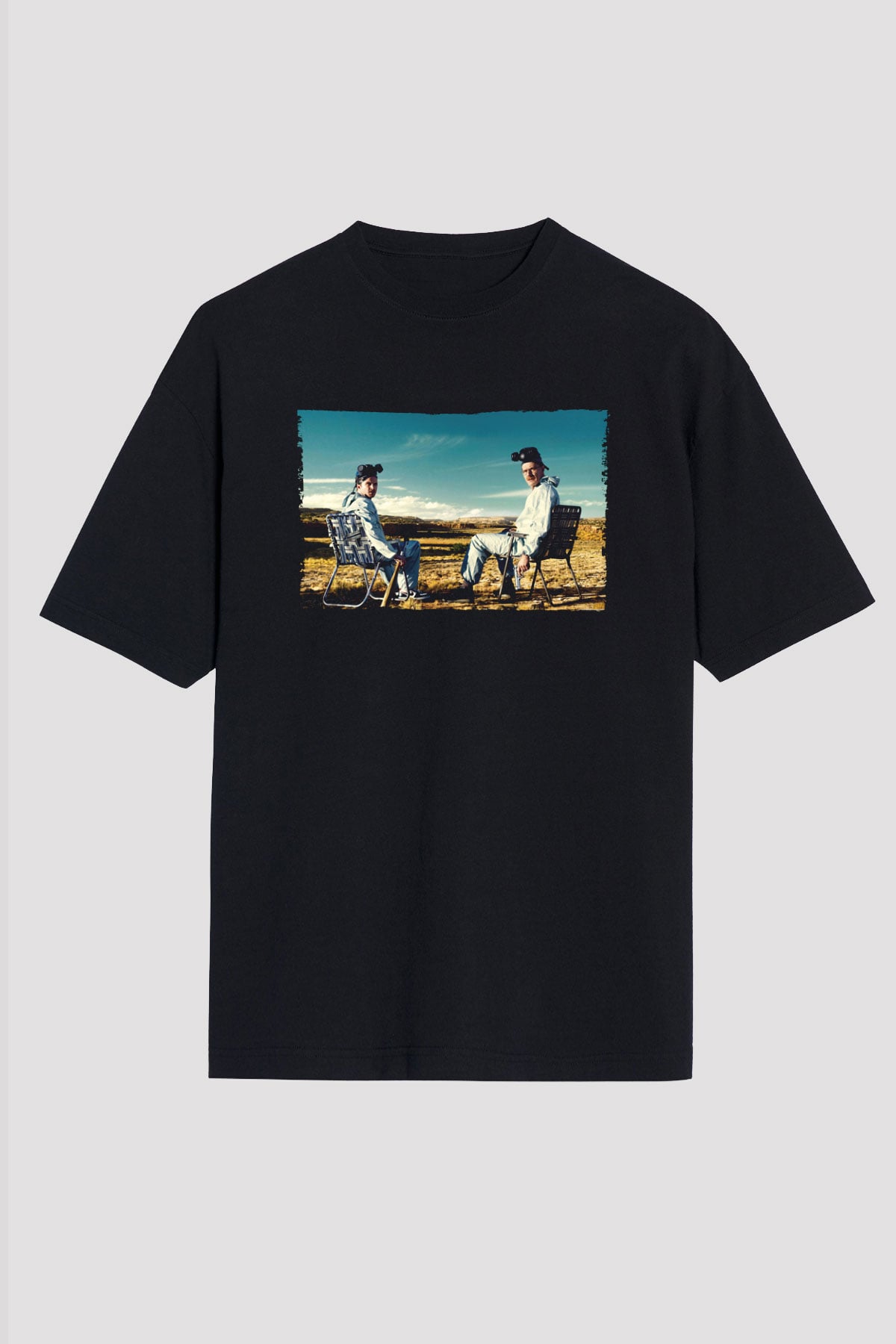 Unisex Breaking Bad Baskılı Siyah Oversize Tişört