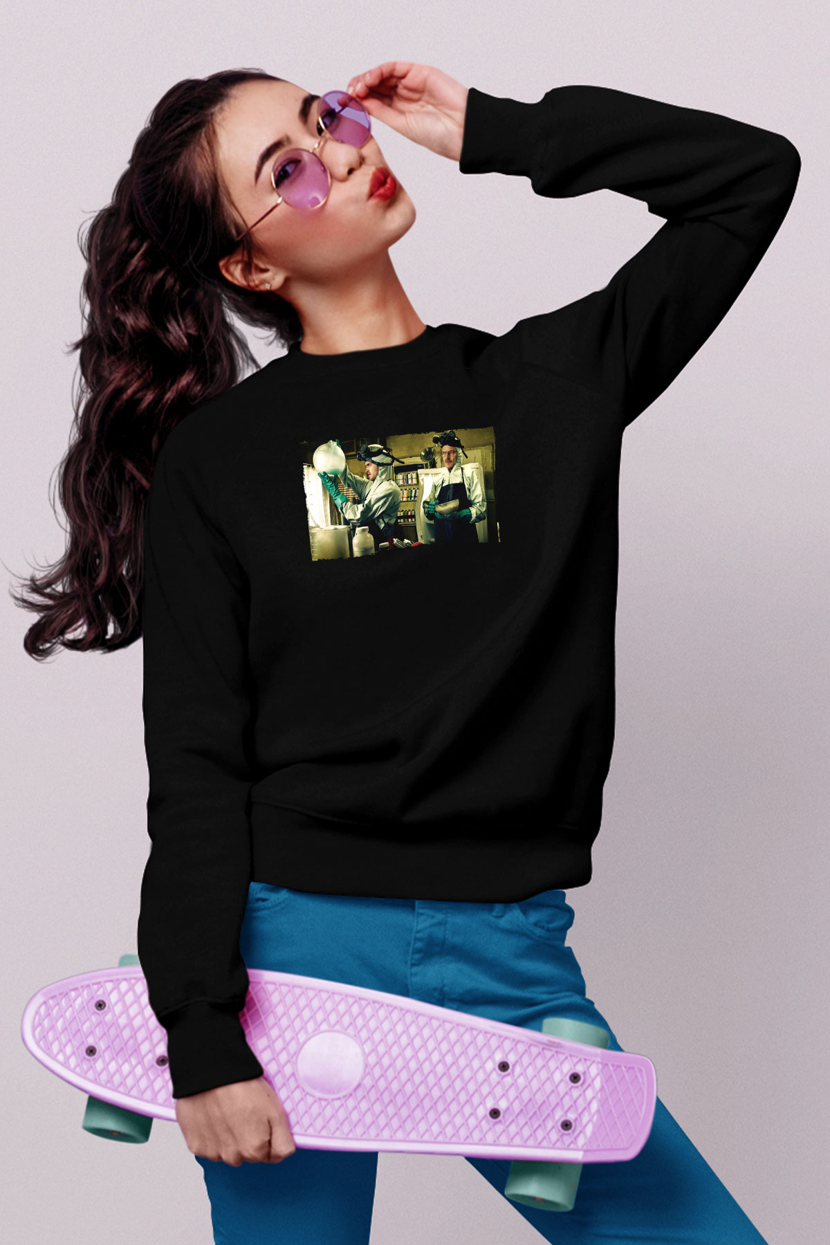 Unisex Breaking Bad Baskılı Siyah Sweatshirt