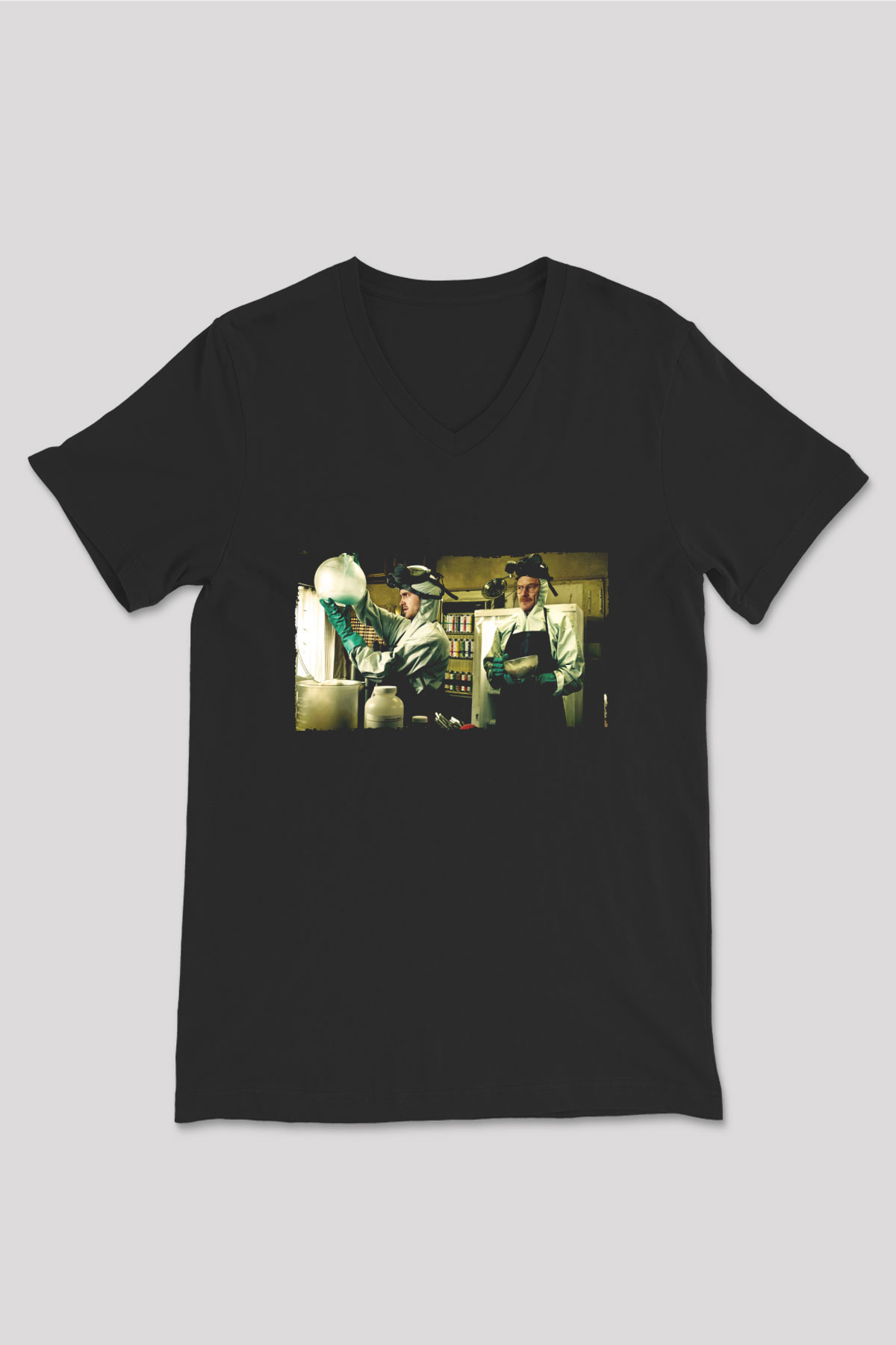 Unisex Breaking Bad Baskılı Siyah V Yaka T-shirt