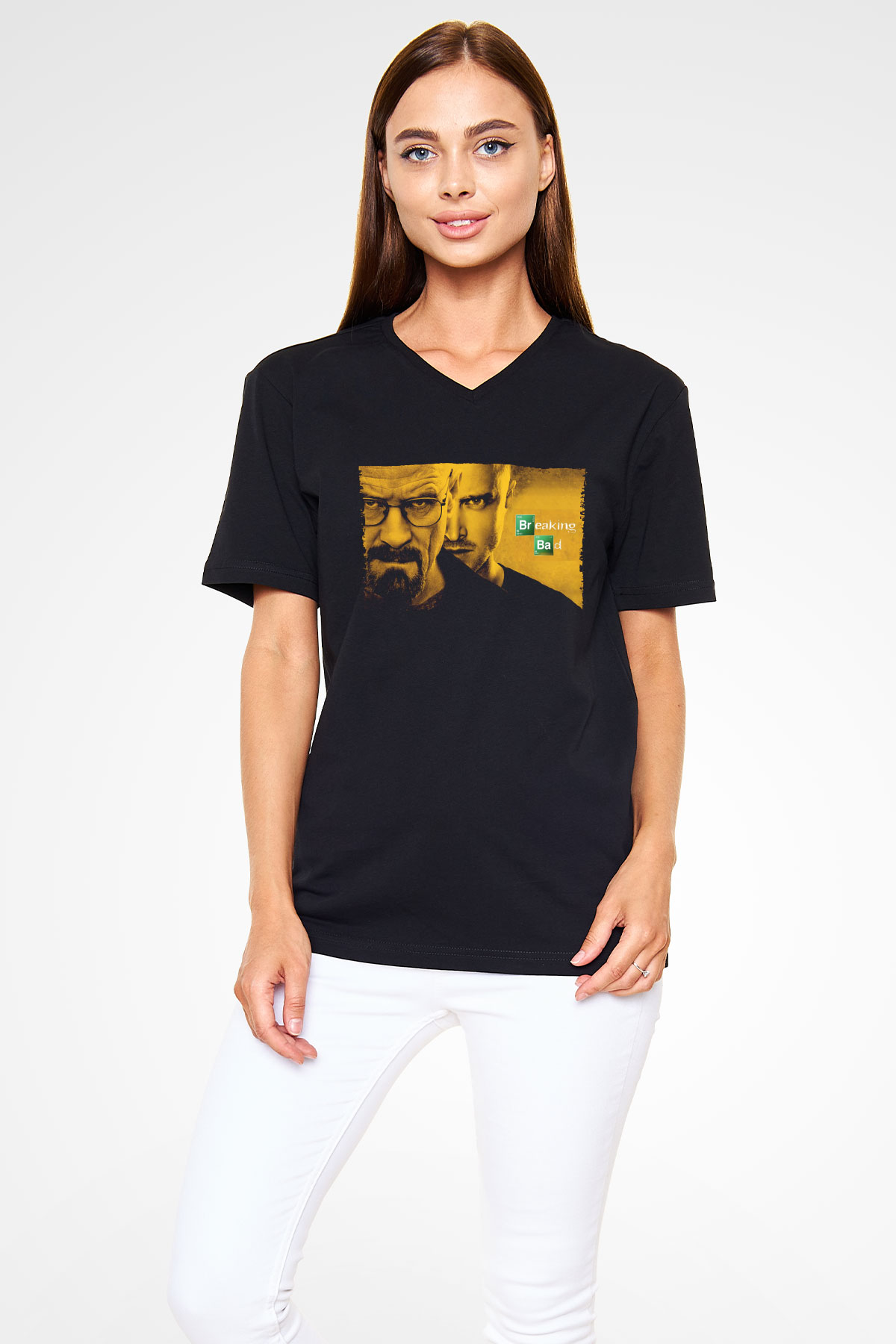 Unisex Breaking Bad Siyah Unisex V Yaka Tshirt