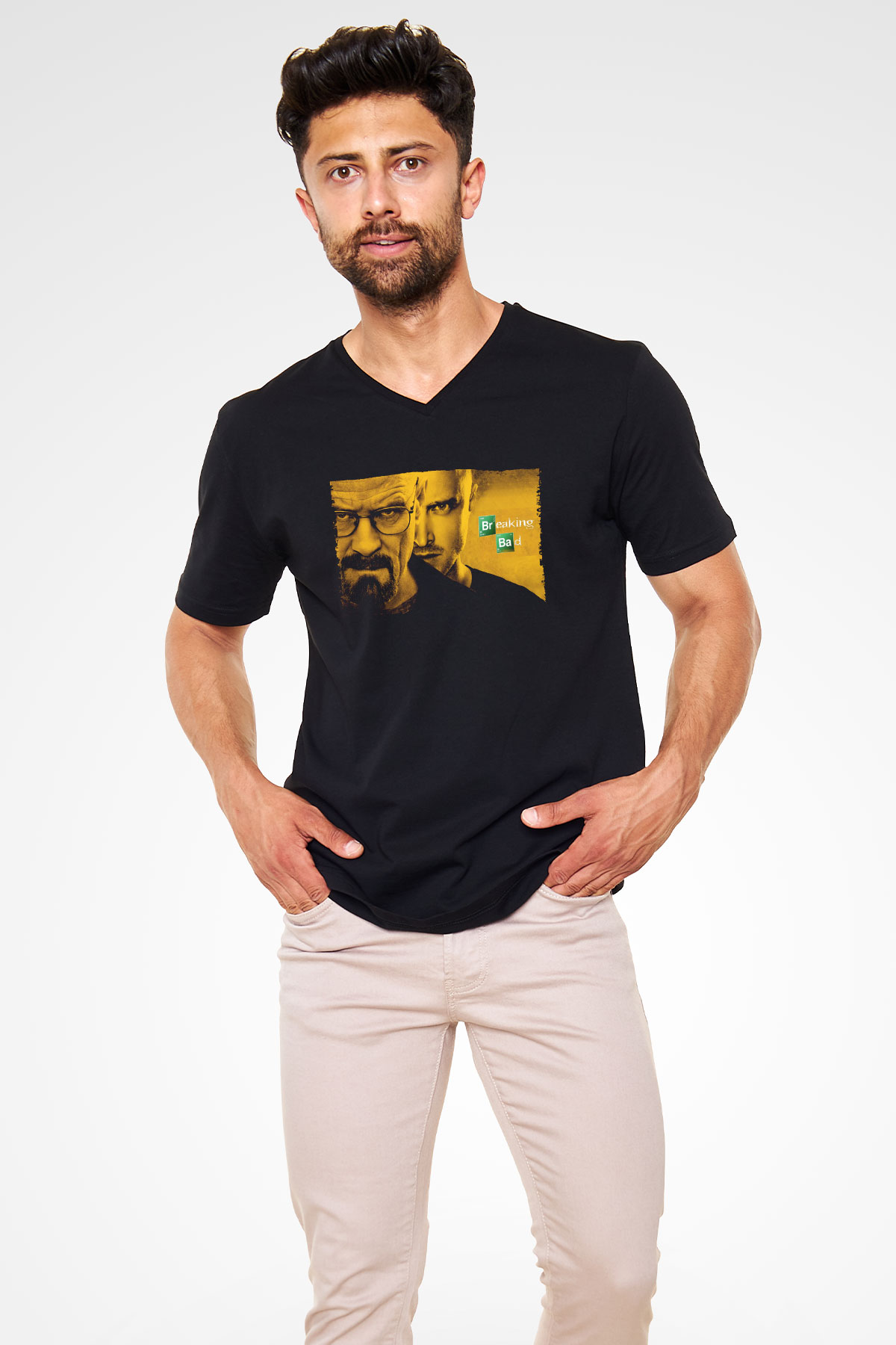 Unisex Breaking Bad Siyah Unisex V Yaka Tshirt