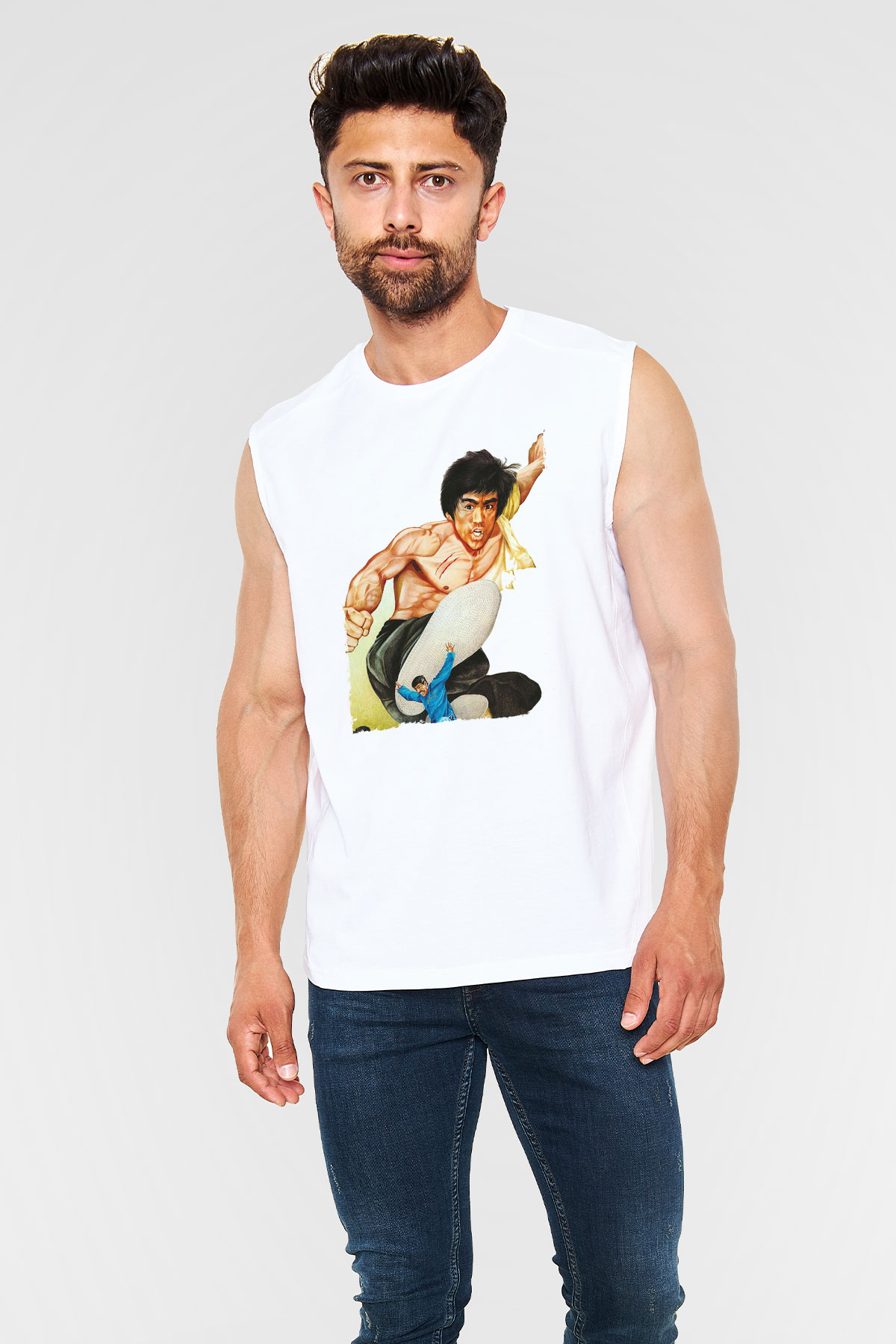 Unisex Büyük Patron (The Big Boss) Baskılı Beyaz Kolsuz T-shirt