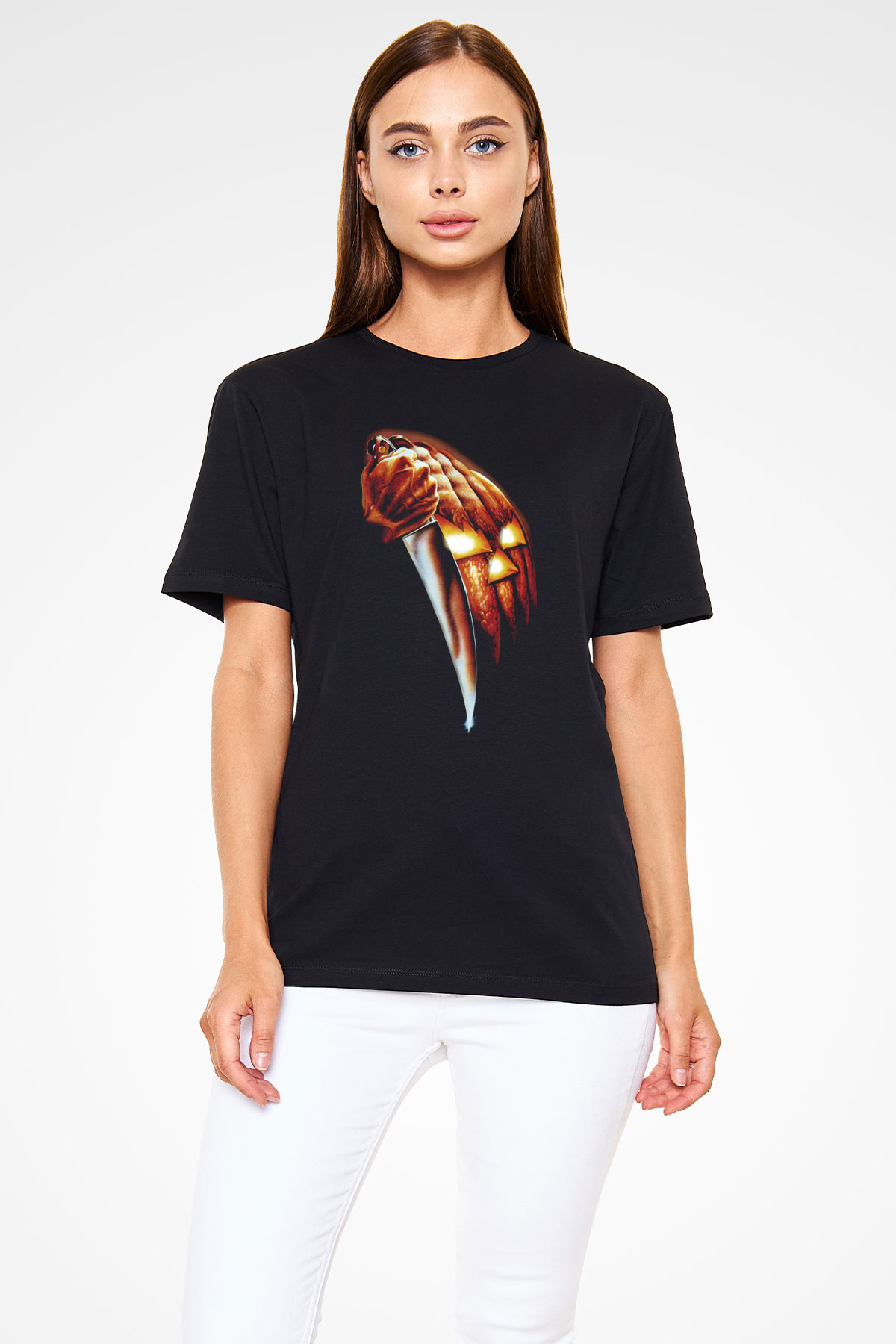 Unisex Cadılar Bayramı (Halloween) Baskılı Siyah Tshirt