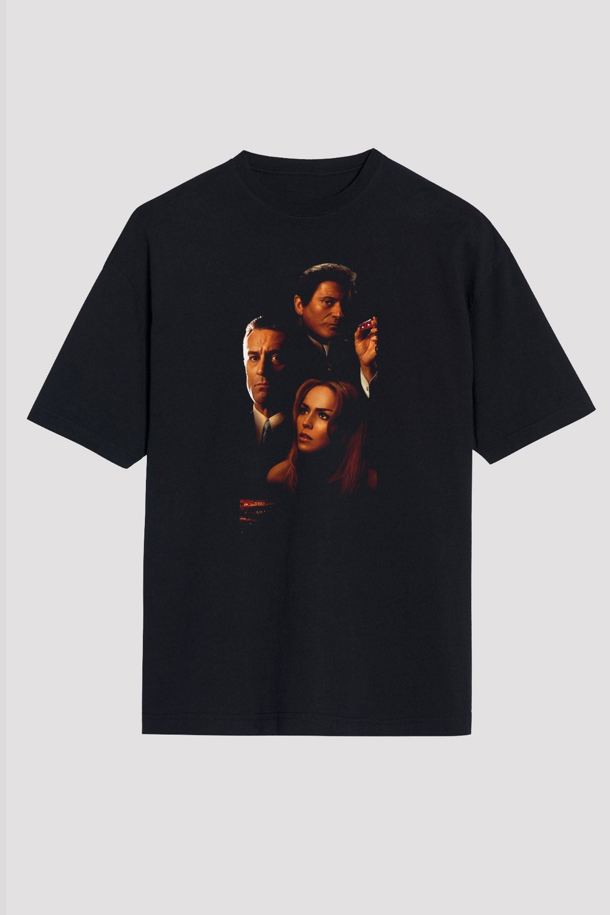 Unisex Casino Baskılı Siyah Oversize Tshirt