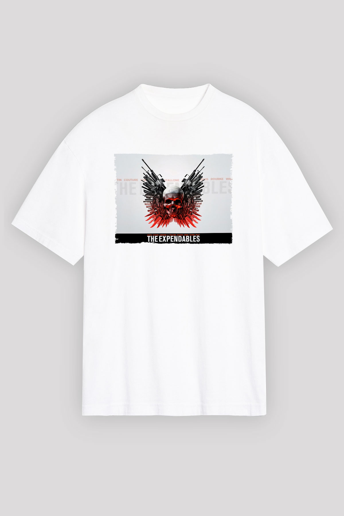 Unisex Cehennem Melekleri - The Expendables Baskılı Beyaz Oversize Tişört