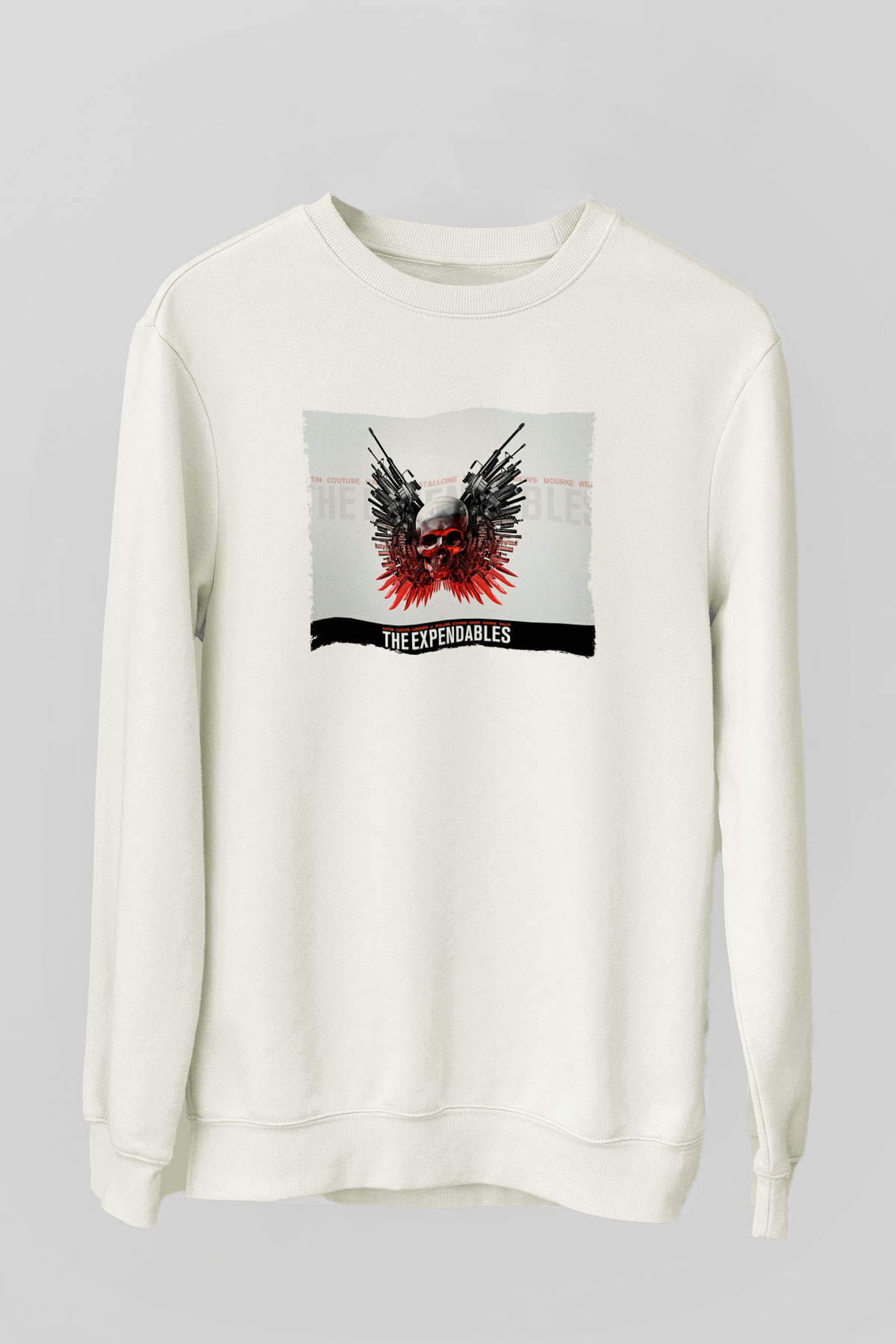 Unisex Cehennem Melekleri - The Expendables Baskılı Beyaz Sweatshirt