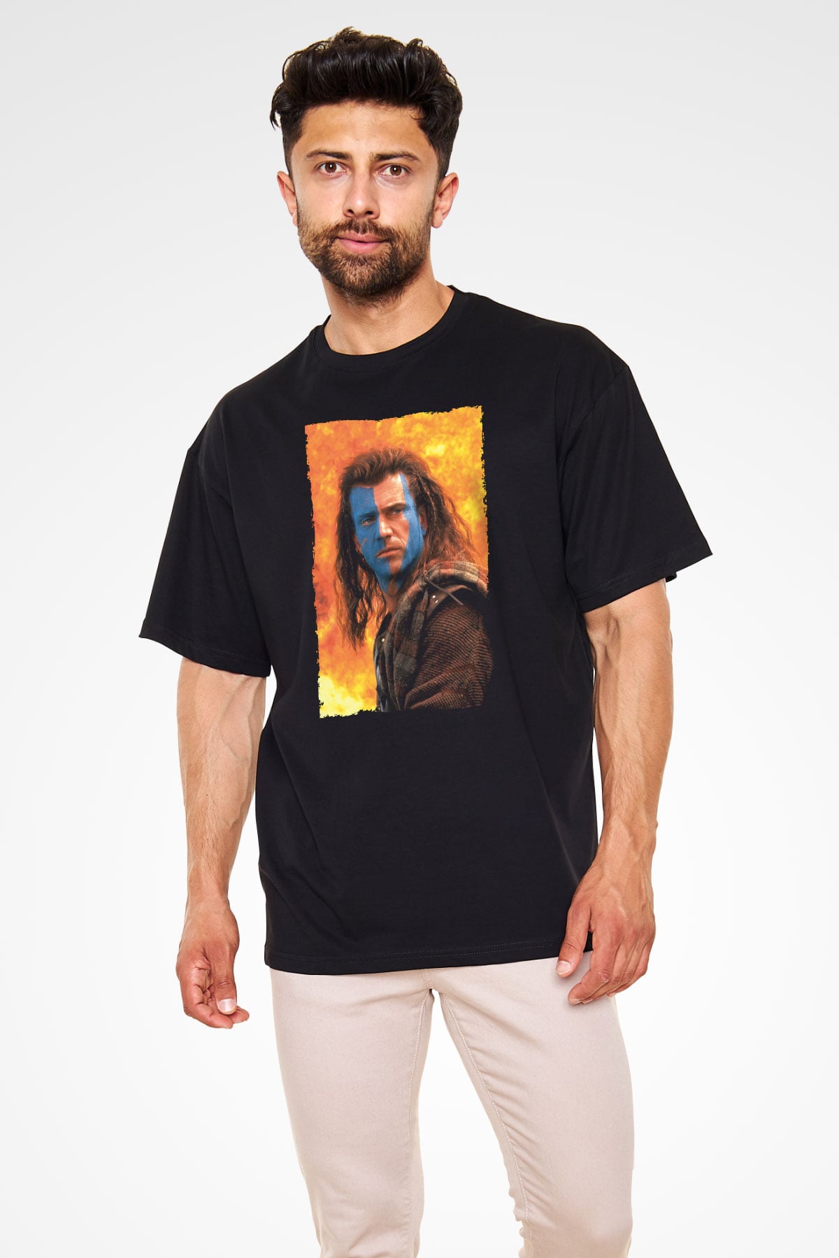 Unisex Cesur Yürek (Braveheart) Baskılı Siyah Oversize Tişört