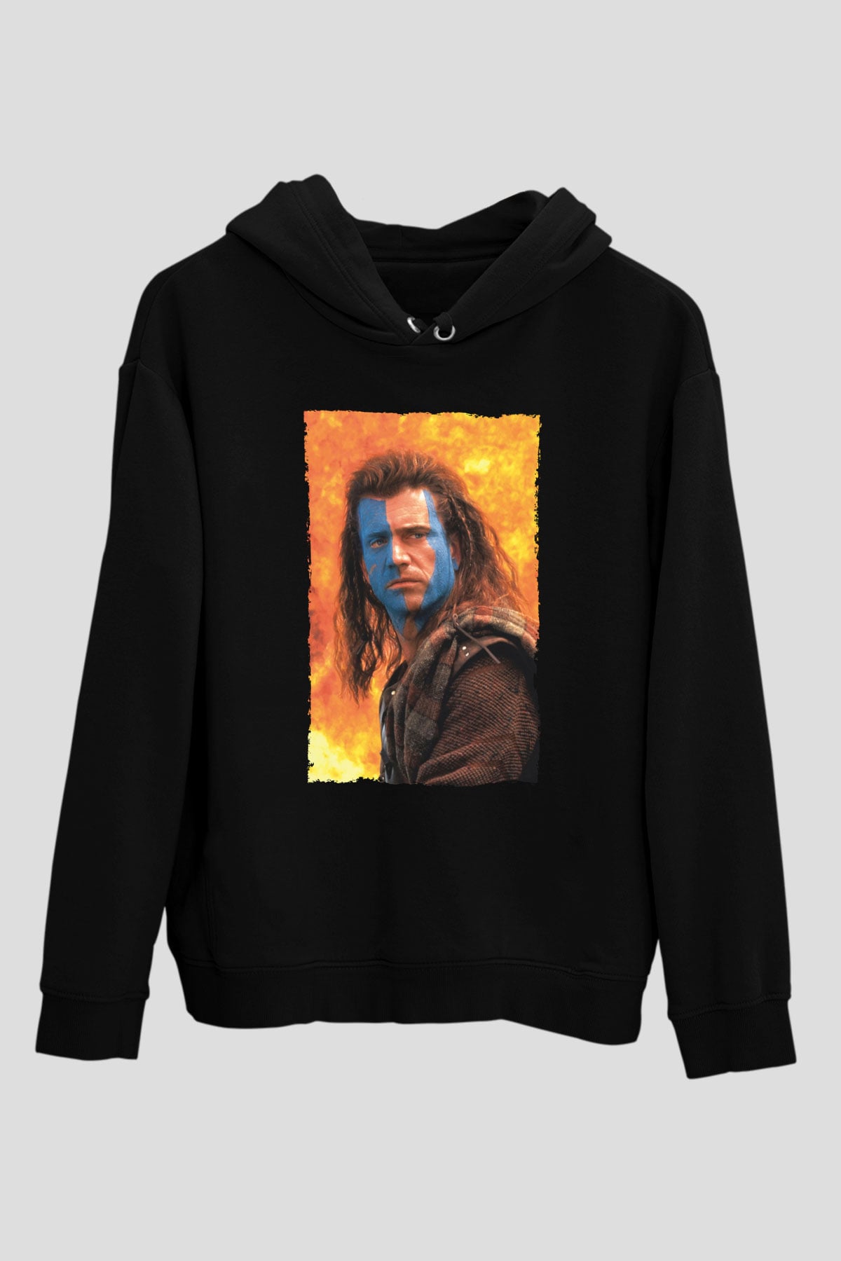 Unisex Cesur Yürek (Braveheart) Baskılı Siyah Kapüşonlu Sweatshirt