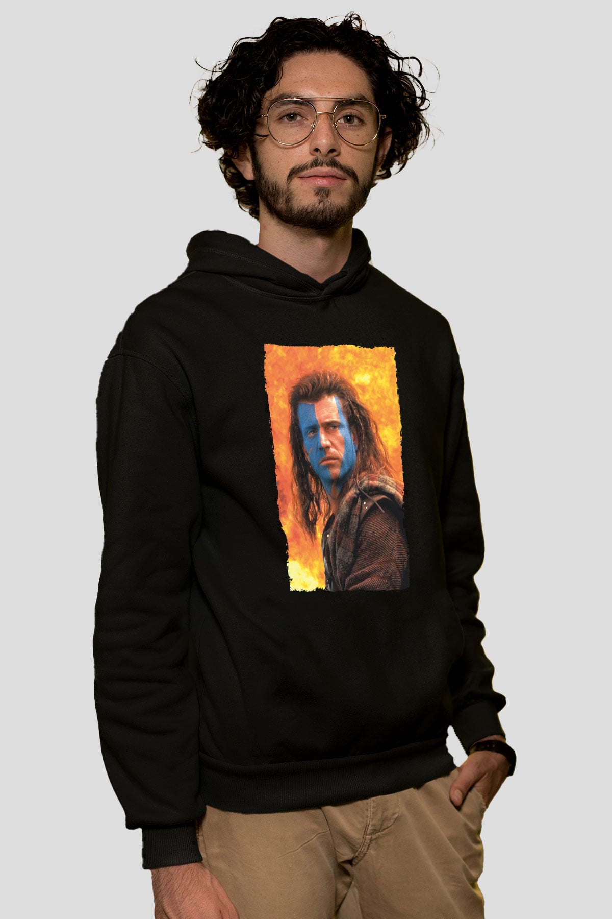 Unisex Cesur Yürek (Braveheart) Baskılı Siyah Kapüşonlu Sweatshirt