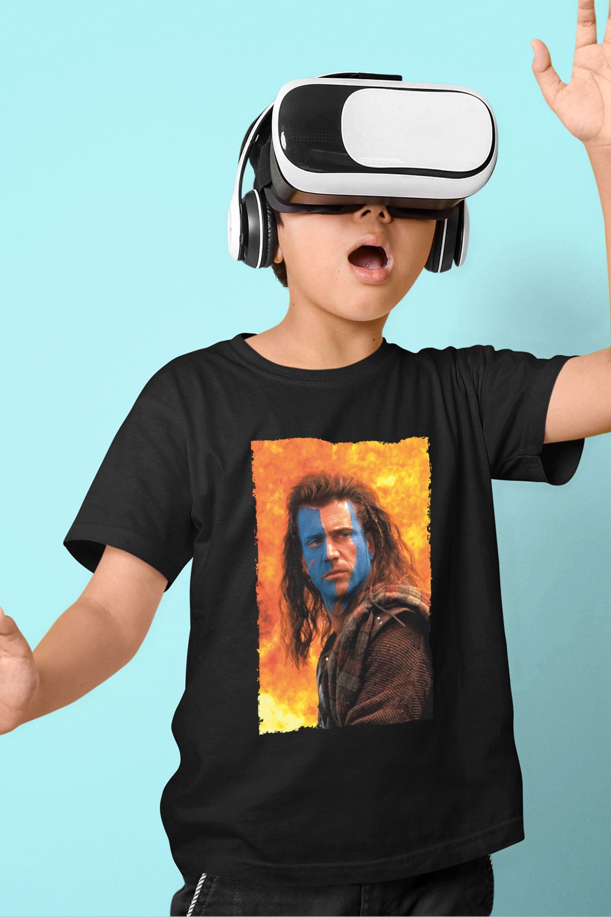 Unisex Cesur Yürek (Braveheart) Baskılı Siyah Çocuk Tişört