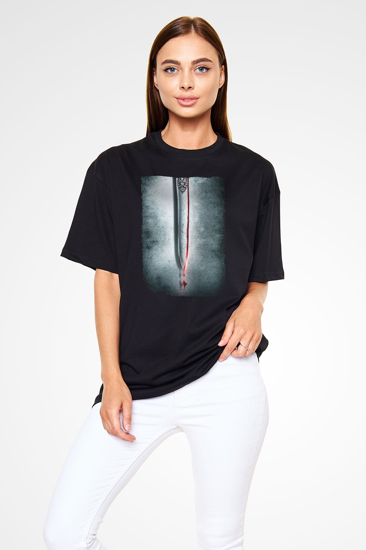 Unisex Cesur Yürek (Braveheart) Baskılı Siyah Oversize T-shirt