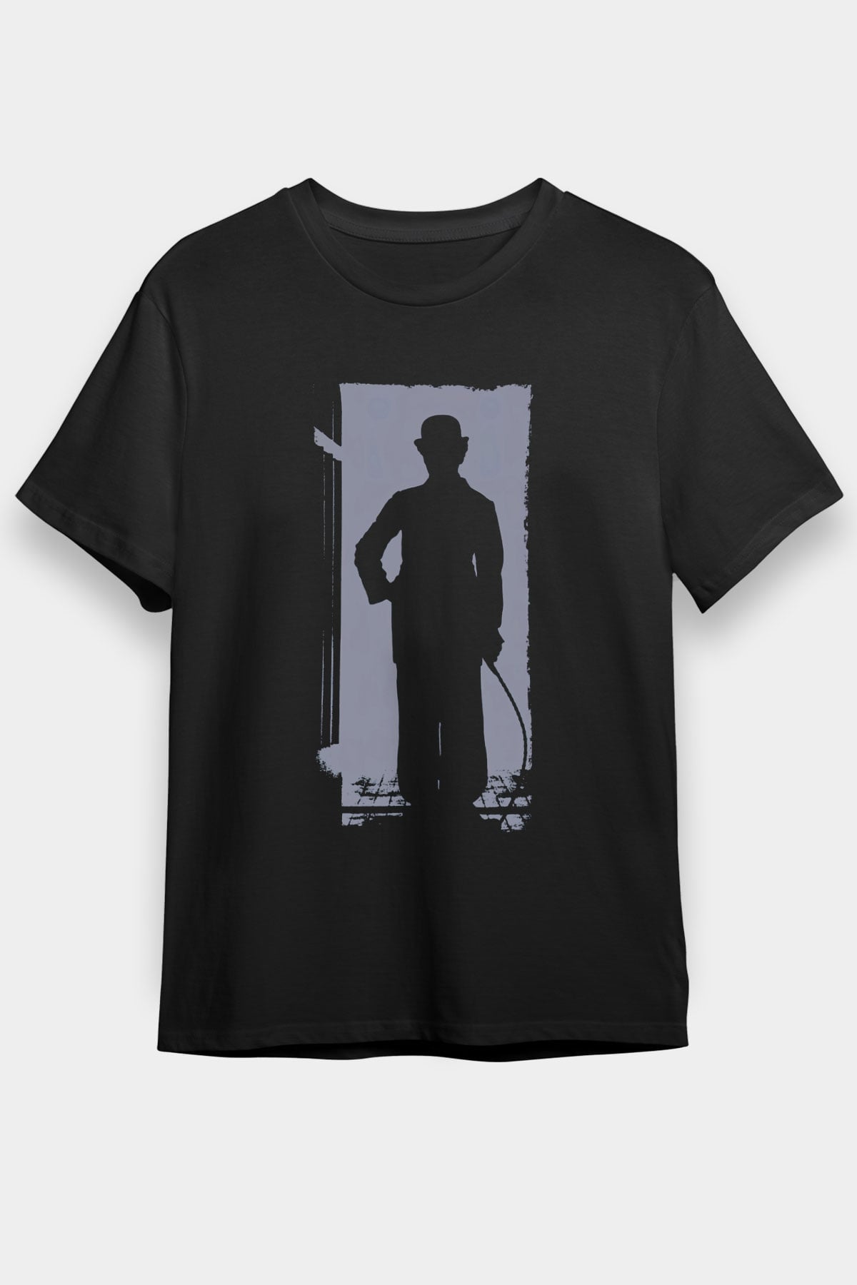 Unisex Charlie Chaplin Baskılı Siyah T-shirt
