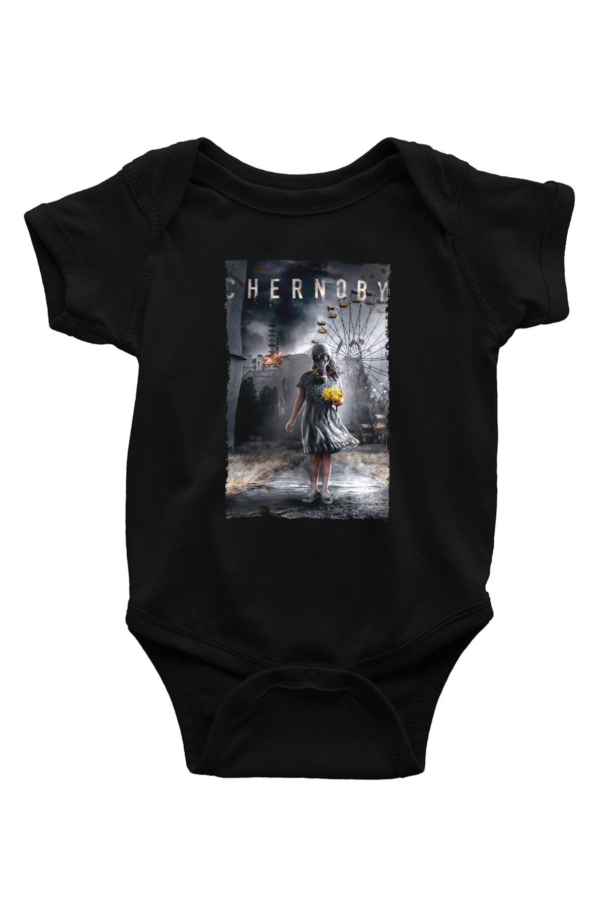 Unisex Chernobyl Baskılı Siyah Bebek Body - Zıbın