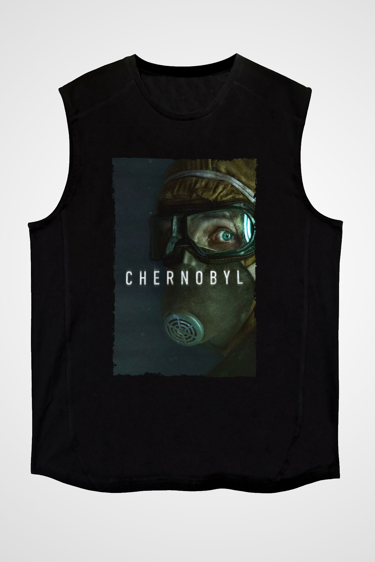 Unisex Chernobyl Baskılı Siyah Kolsuz Tişört