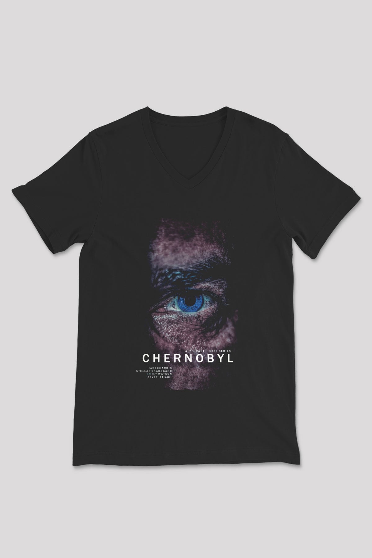 Unisex Chernobyl Baskılı Siyah V Yaka Tshirt