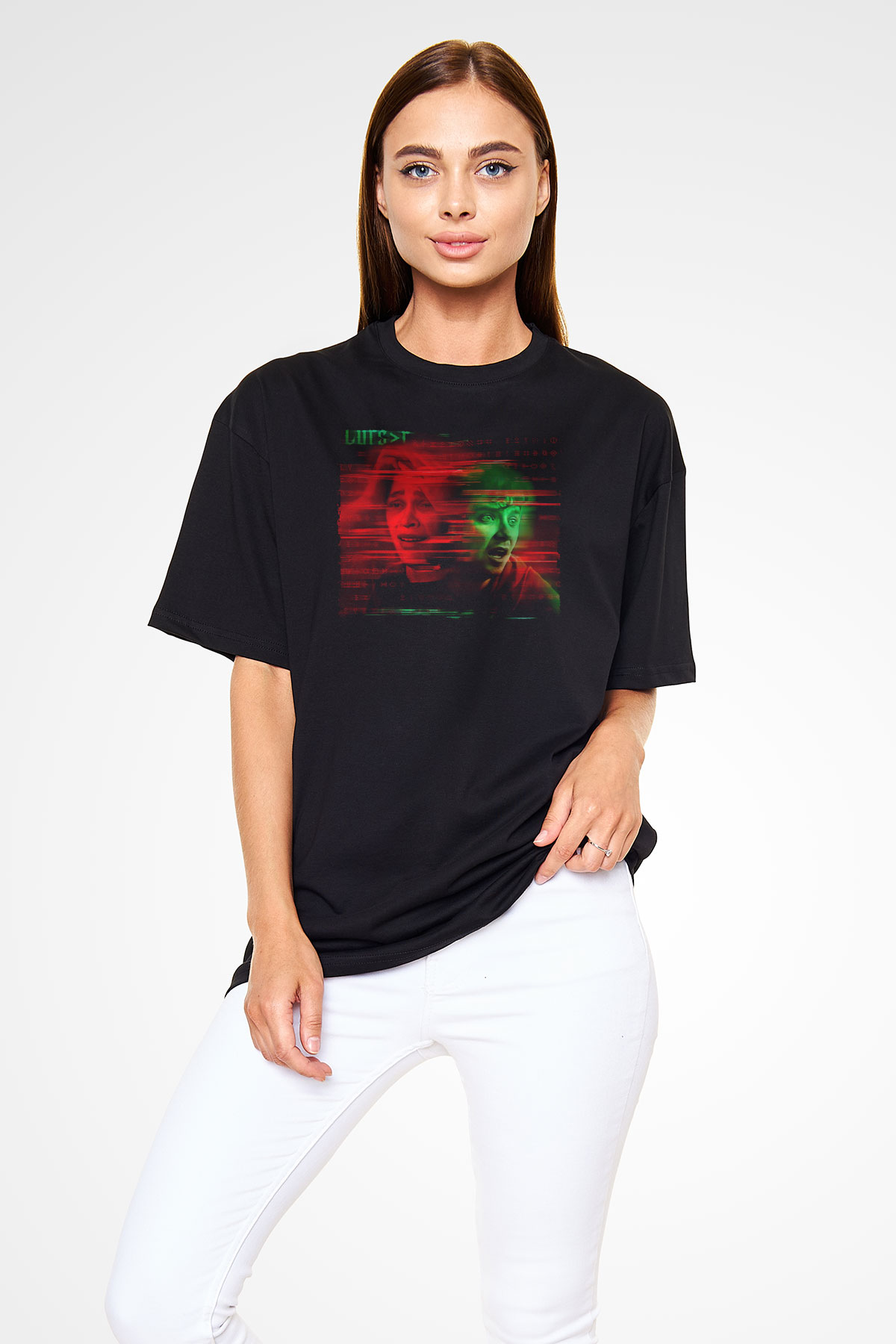 Unisex Choose or Die Baskılı Siyah Oversize Tshirt