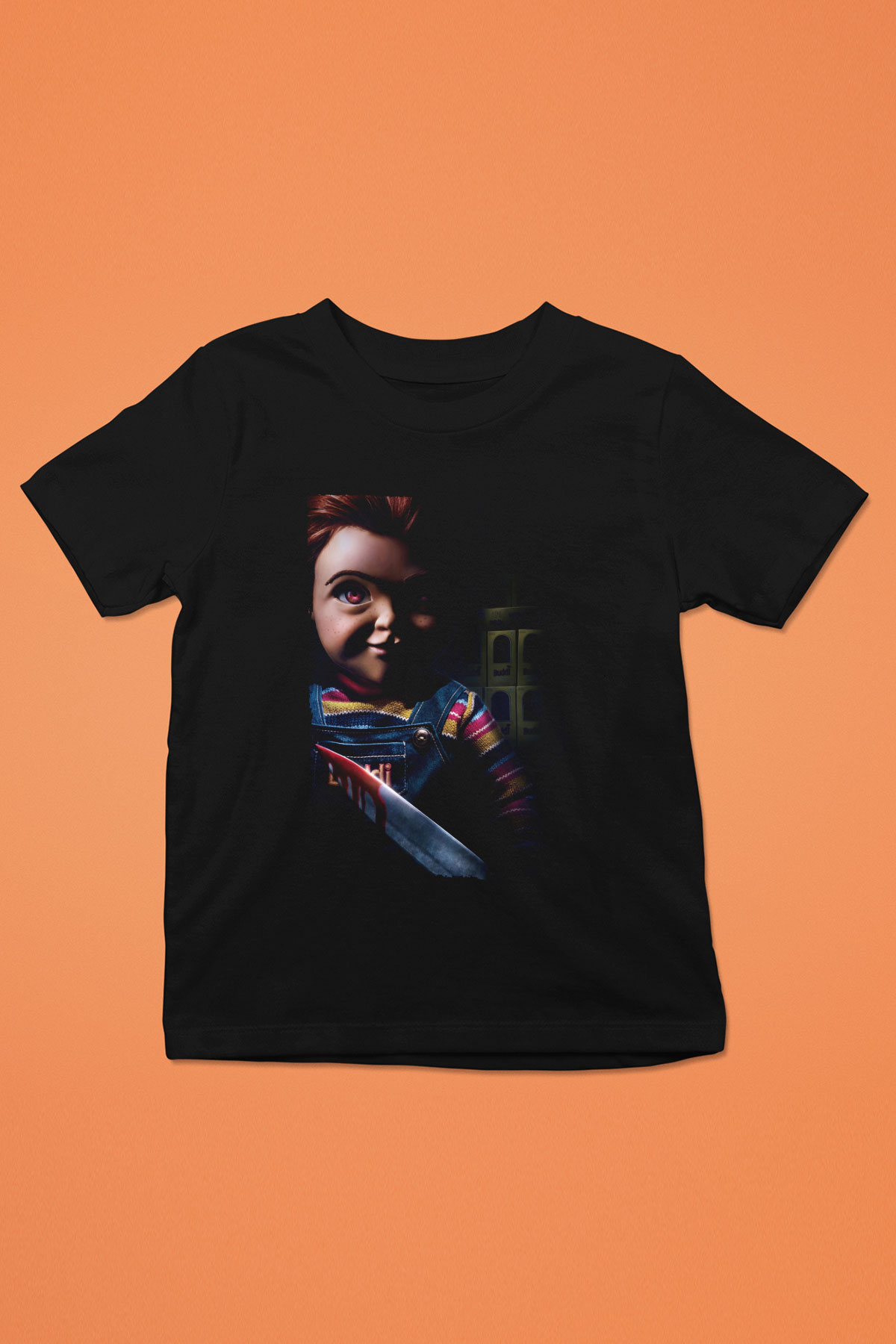 Unisex Chucky (Child's Play) Baskılı Siyah Çocuk Tshirt