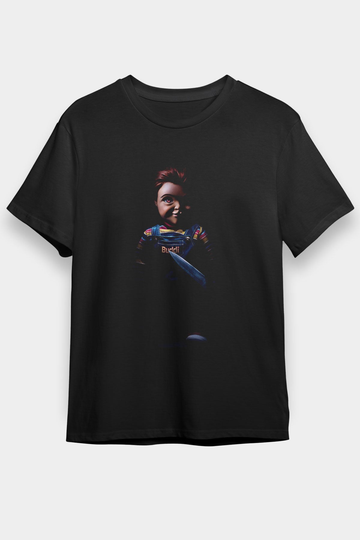 Unisex Chucky (Child's Play) Baskılı Siyah Tişört