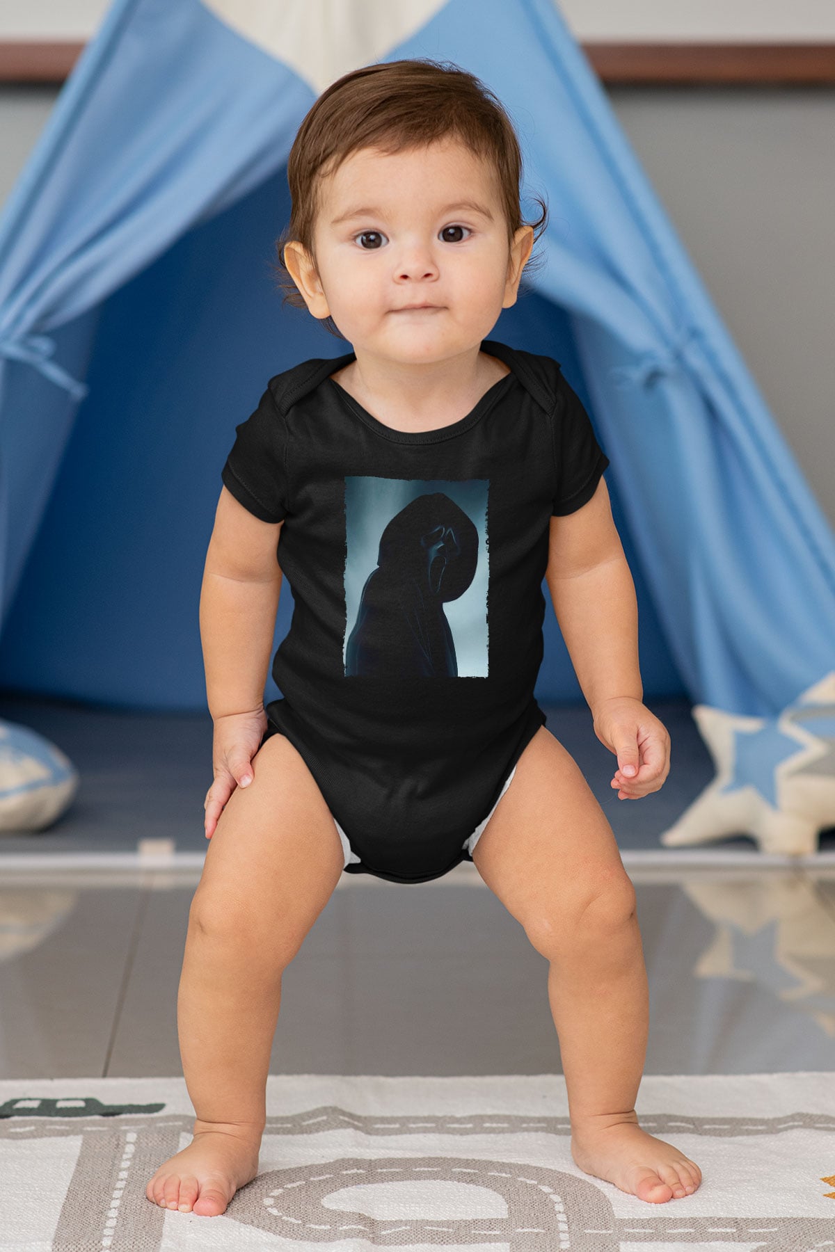 Unisex Çığlık (Scream) Baskılı Siyah Bebek Body - Zıbın