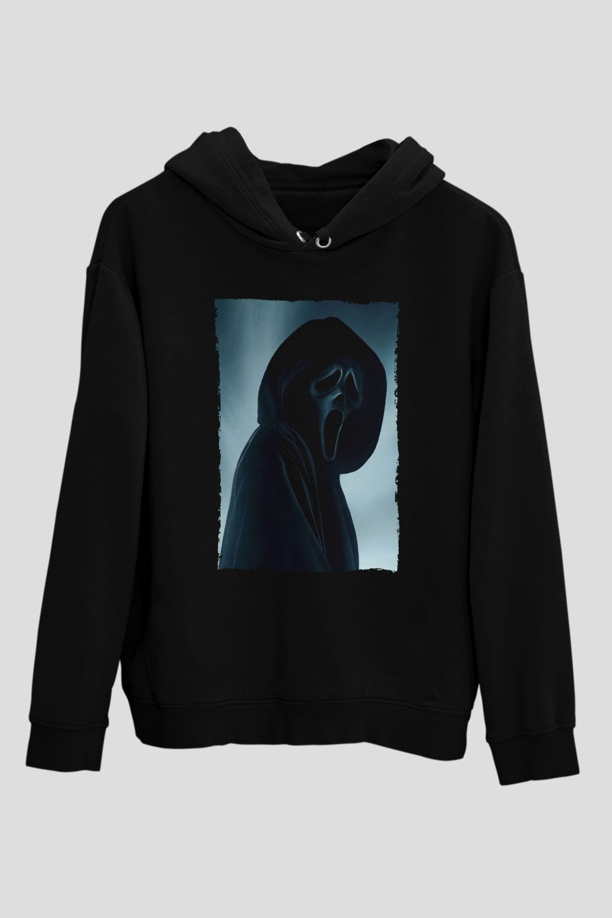 Unisex Çığlık (Scream) Baskılı Siyah Kapüşonlu Sweatshirt