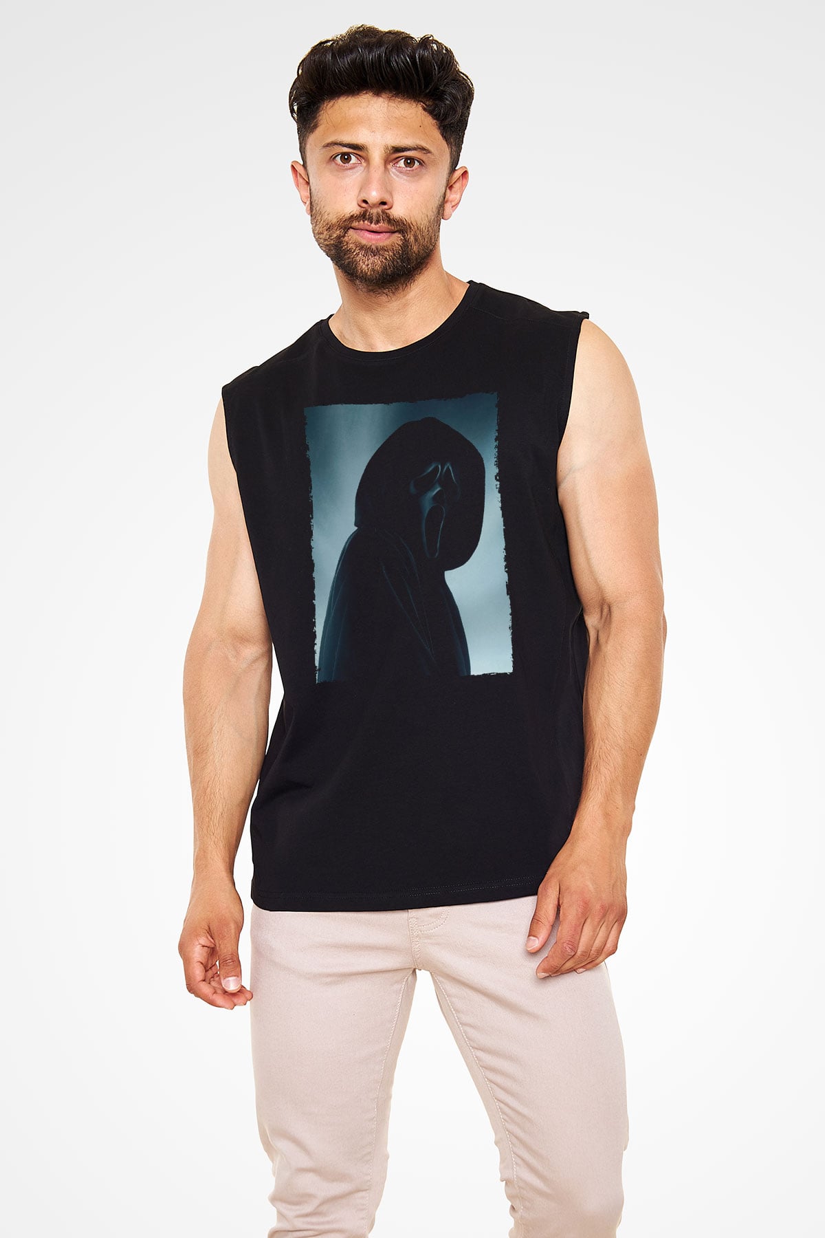 Unisex Çığlık (Scream) Baskılı Siyah Kolsuz Tshirt