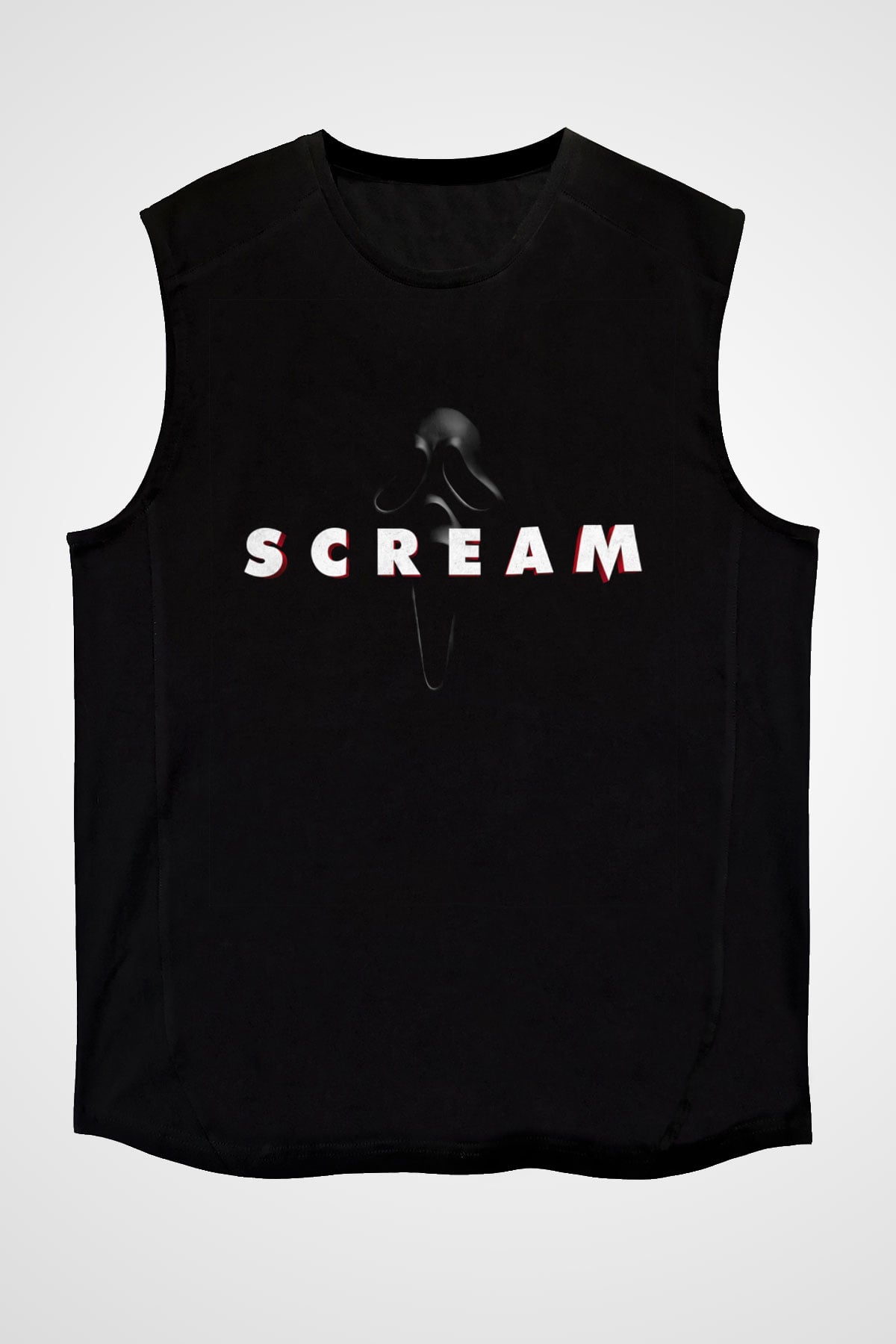 Unisex Çığlık (Scream) Baskılı Siyah Kolsuz Tişört