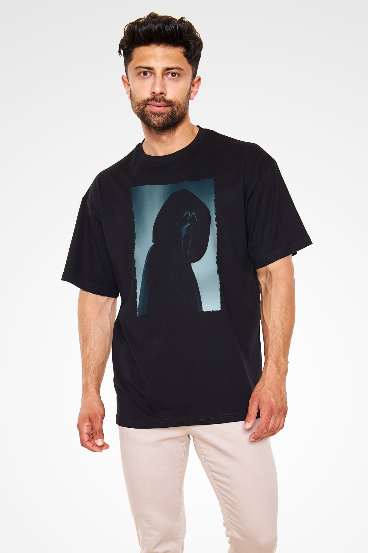 Unisex Çığlık (Scream) Baskılı Siyah Oversize Tshirt