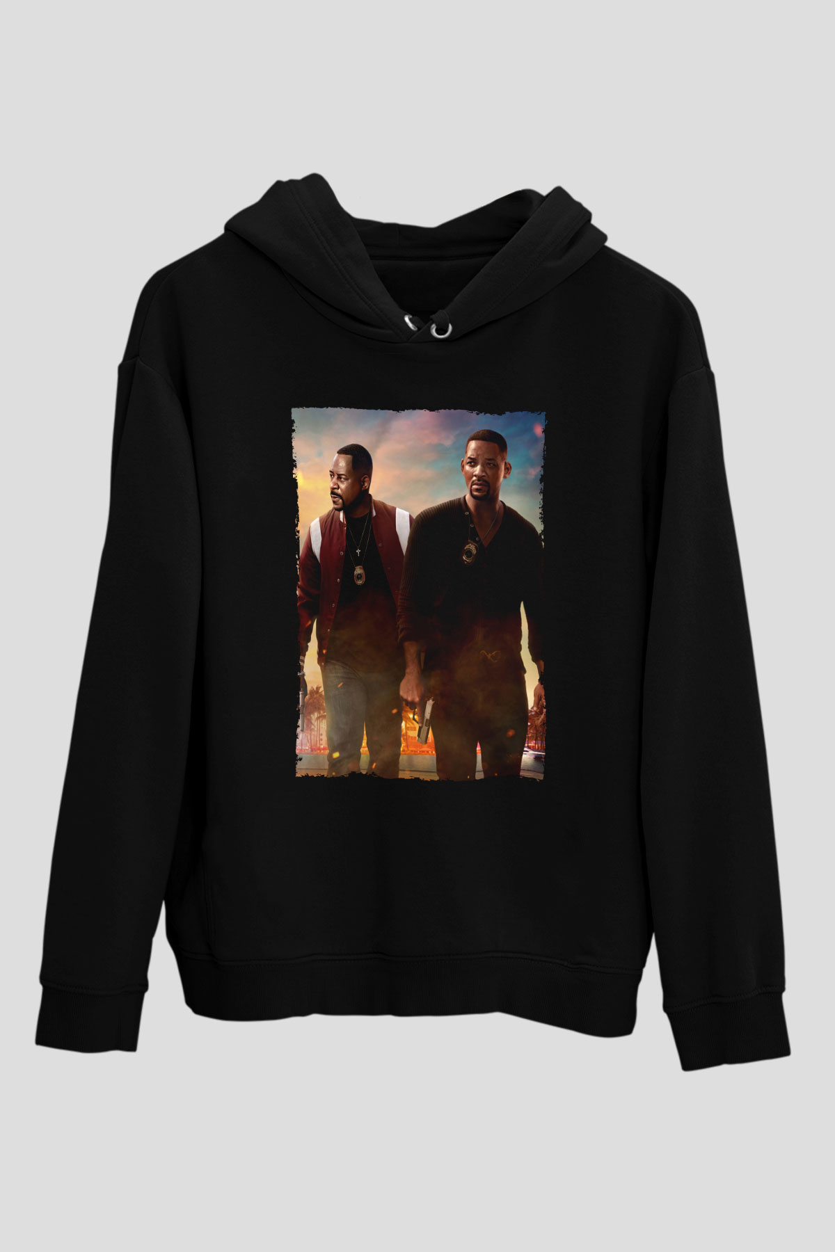 Unisex Çılgın İkili 3 (Bad Boys for Life) Baskılı Siyah Kapüşonlu Sweatshirt