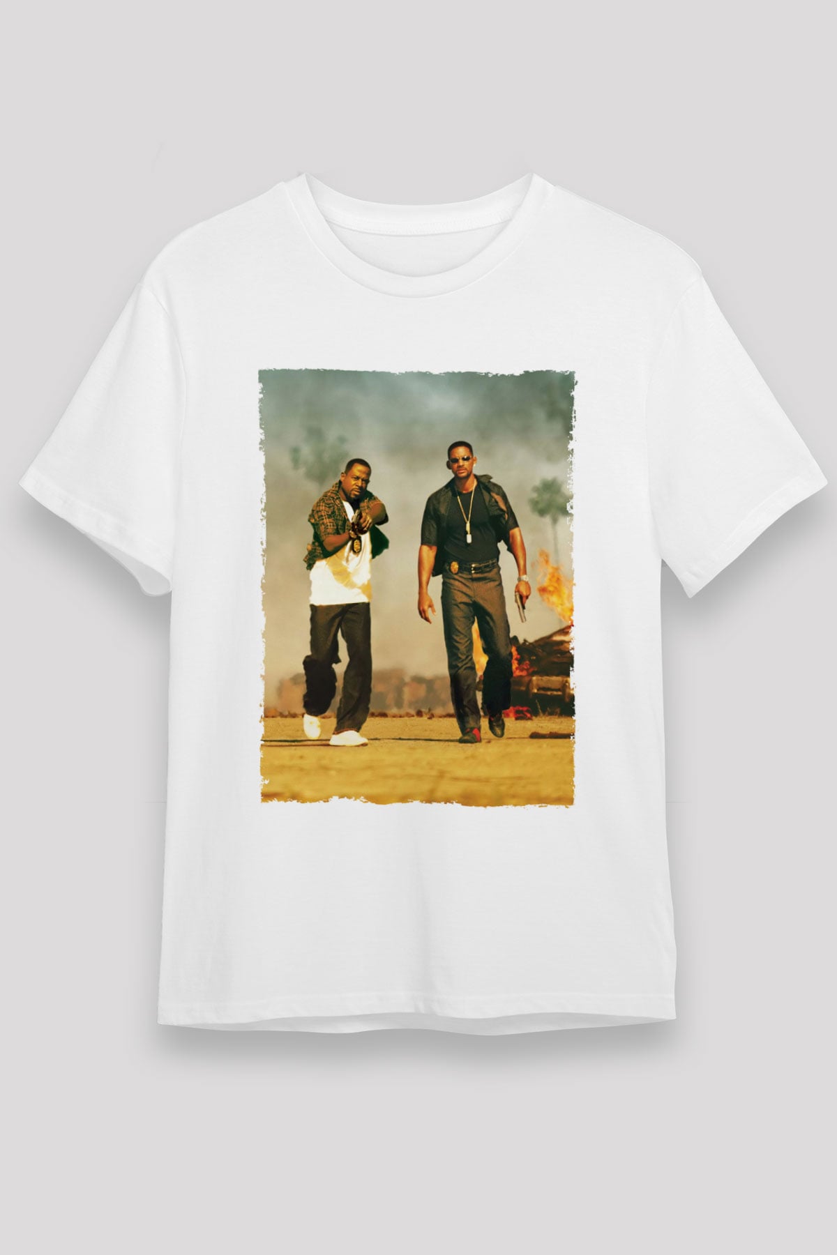 Unisex Çılgın İkili - Bad Boys Baskılı Beyaz Tshirt