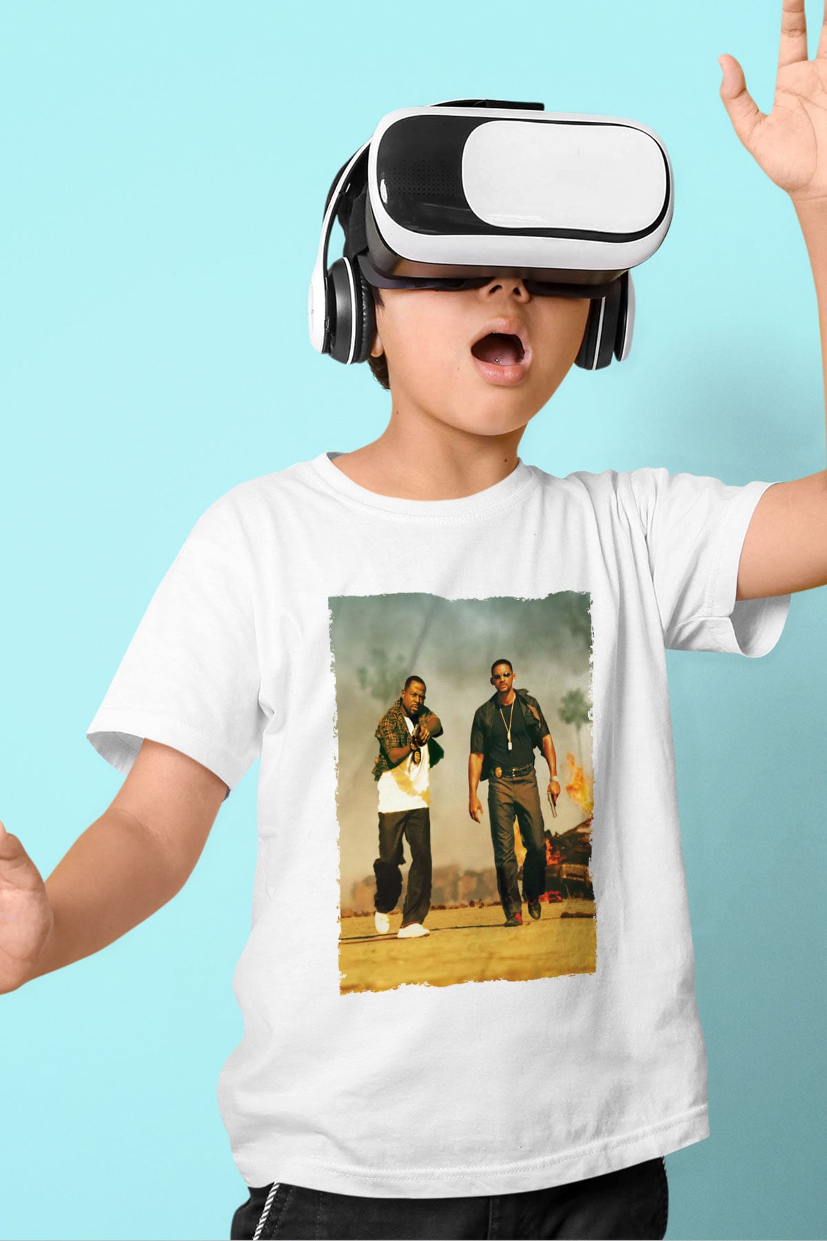 Unisex Çılgın İkili - Bad Boys Baskılı Beyaz Çocuk Tshirt