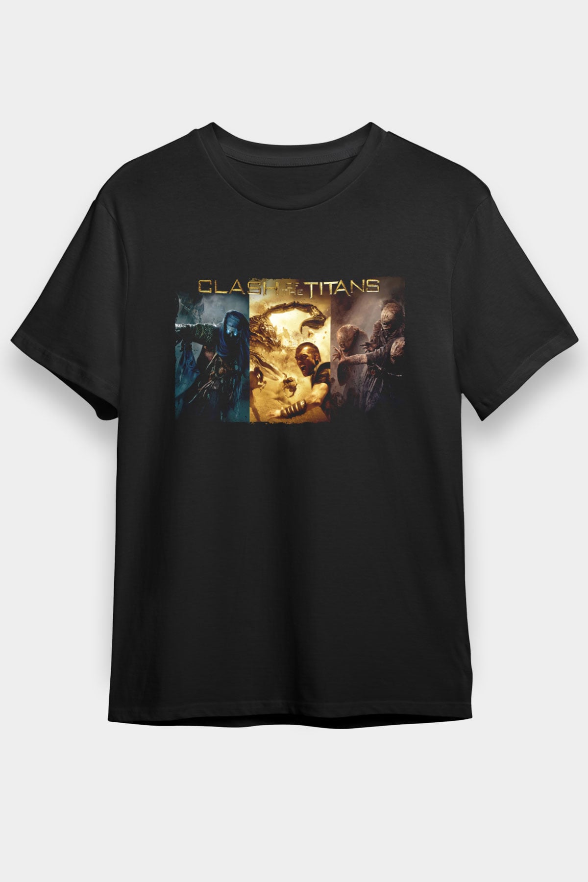 Unisex Clash of the Titans Baskılı Siyah Tshirt