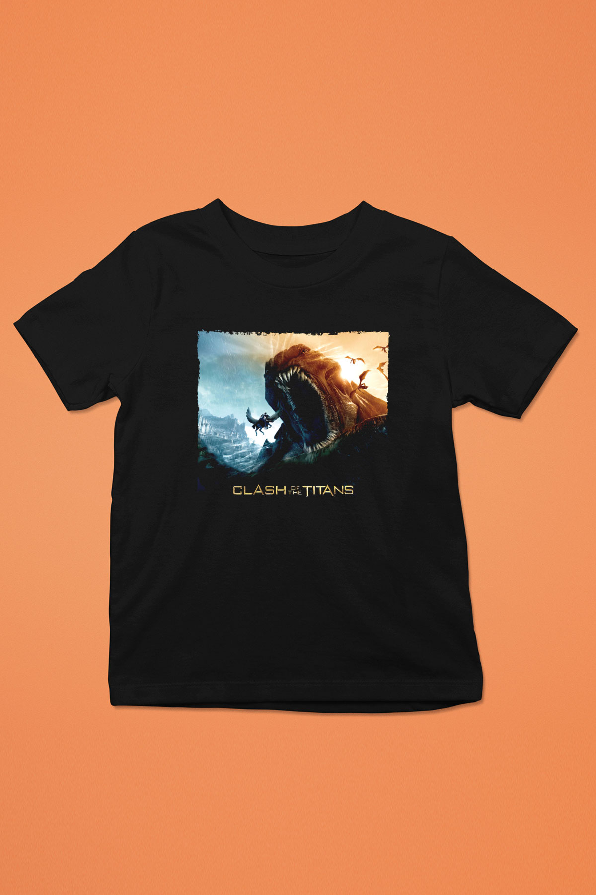 Unisex Clash of the Titans Baskılı Siyah Çocuk Unisex Tshirt