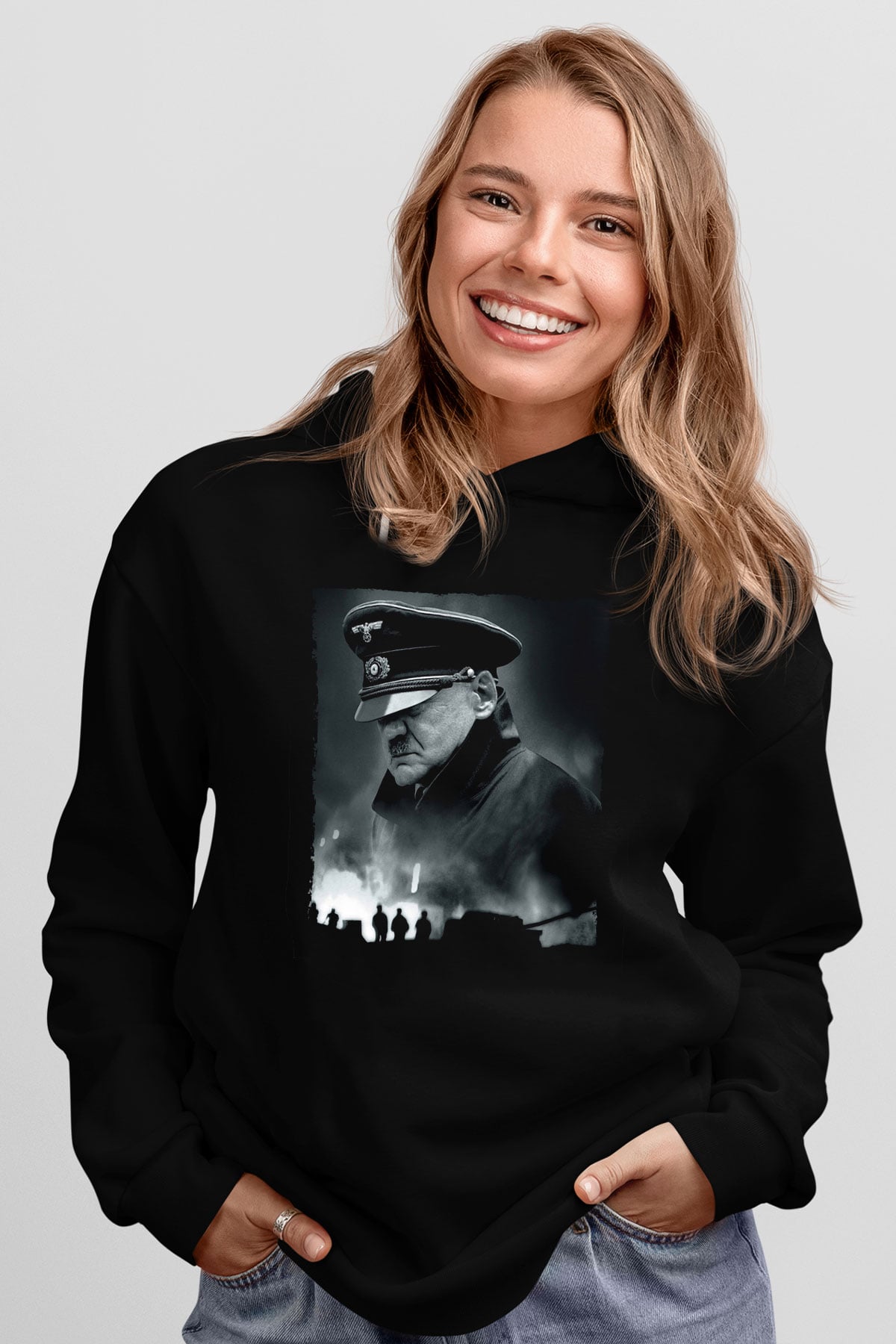 Unisex Çöküş (Downfall) Baskılı Siyah Kapüşonlu Sweatshirt