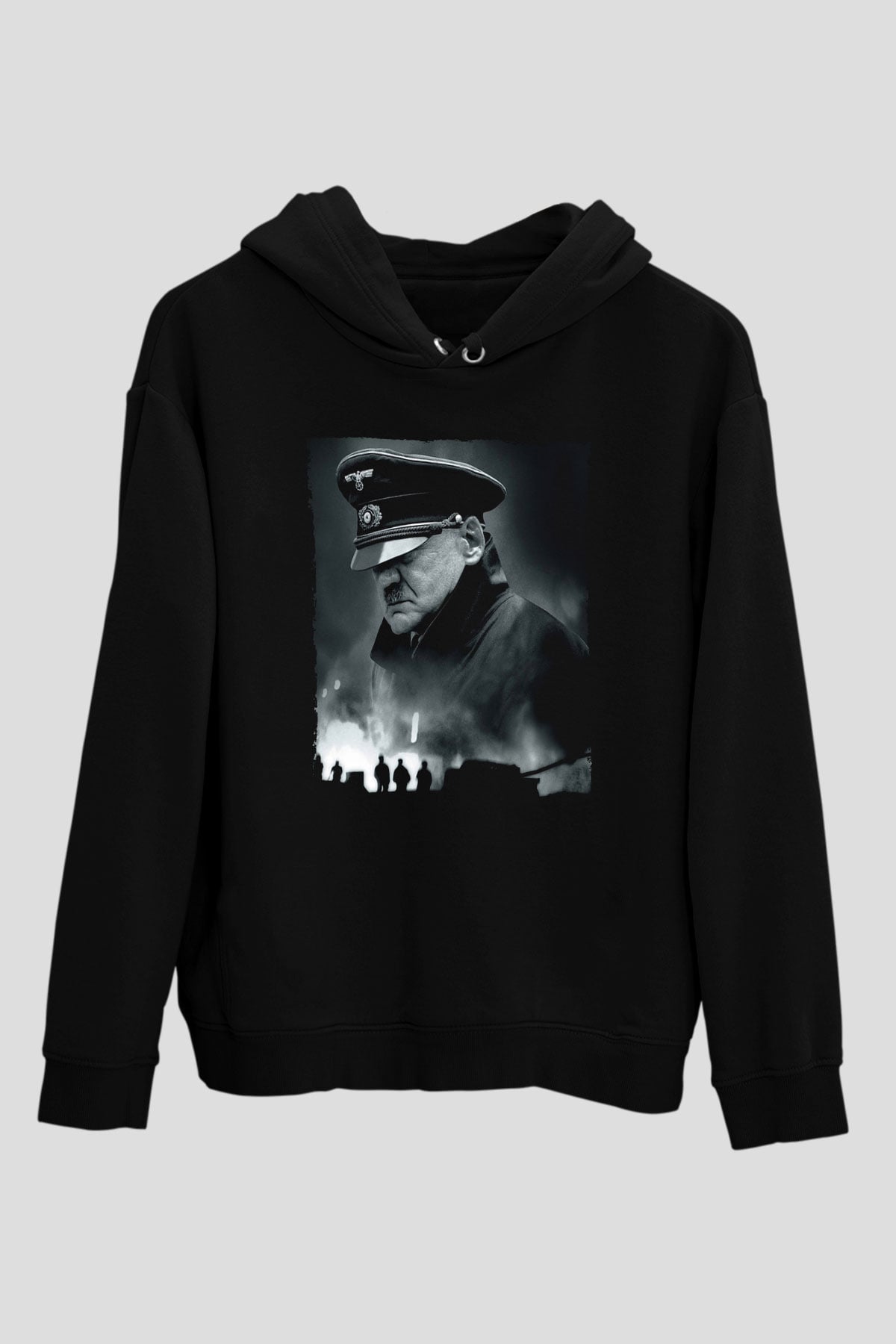 Unisex Çöküş (Downfall) Baskılı Siyah Kapüşonlu Sweatshirt