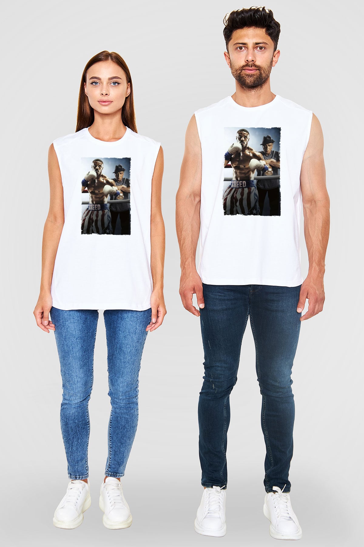 Unisex Creed II Baskılı Beyaz Kolsuz Tişört