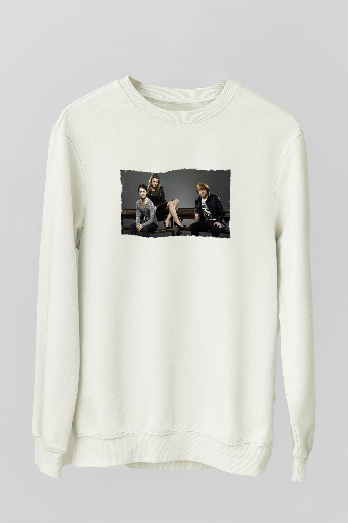 Unisex Daniel Radcliffe - Emma Watson and Rupert Grint Baskılı Beyaz Sweatshirt