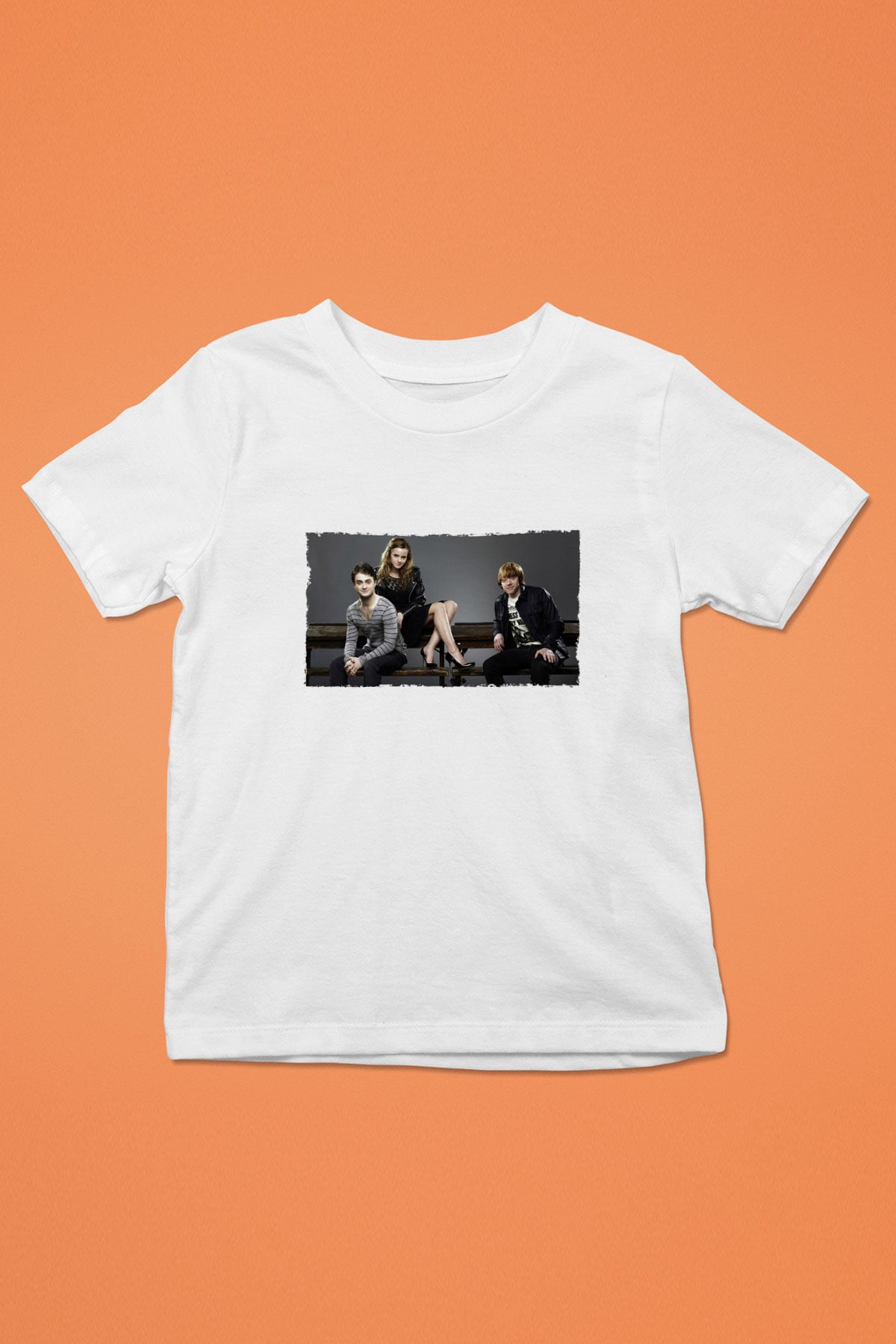 Unisex Daniel Radcliffe - Emma Watson and Rupert Grint Baskılı Beyaz Çocuk Tişört