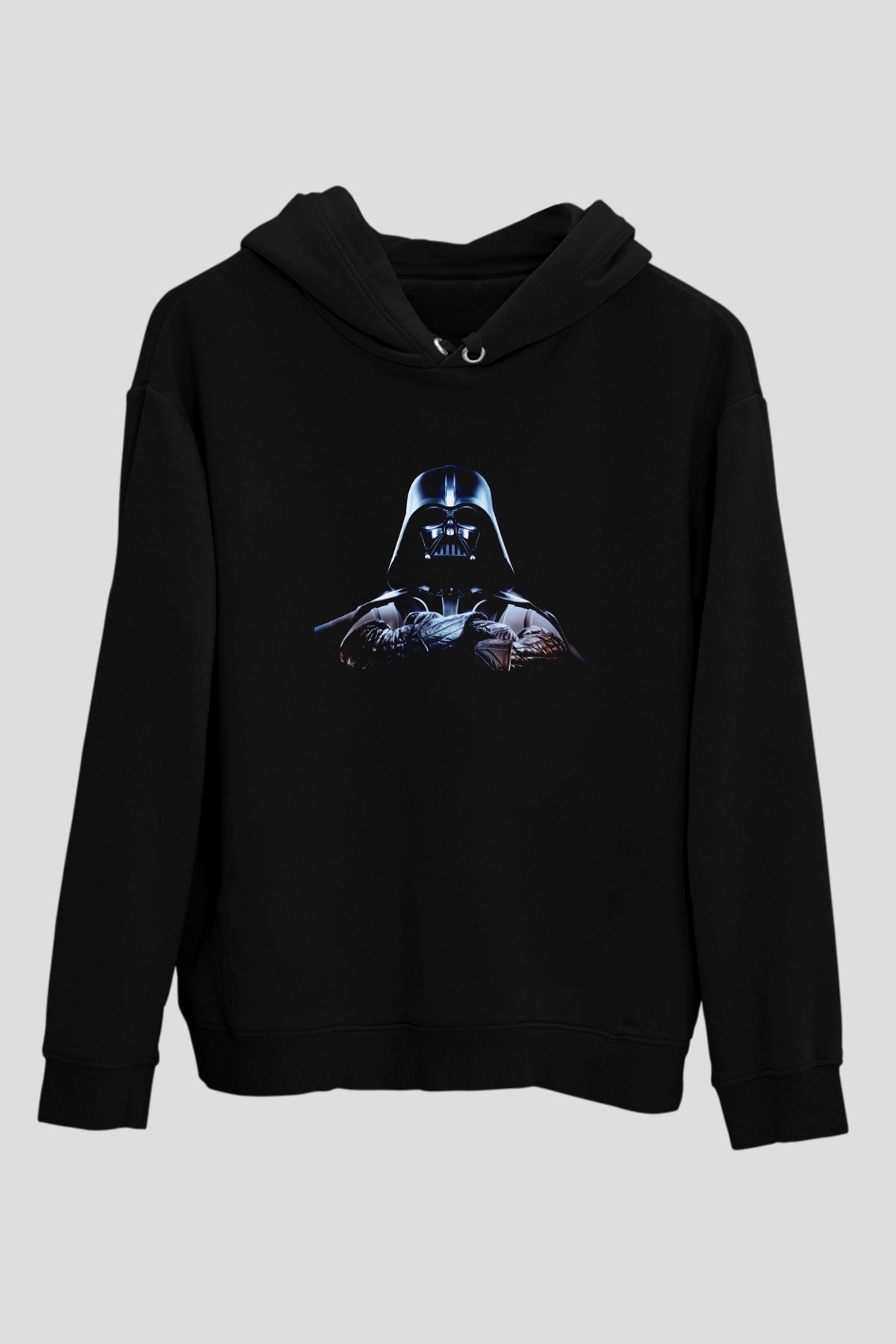 Unisex Darth Vader Baskılı Siyah Kapüşonlu Sweatshirt