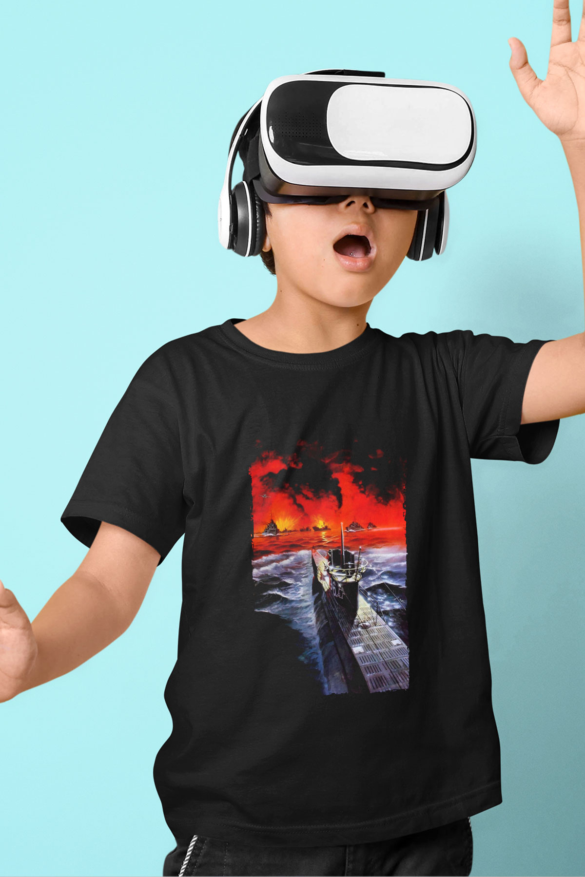 Unisex Das Boot Baskılı Siyah Çocuk Tshirt