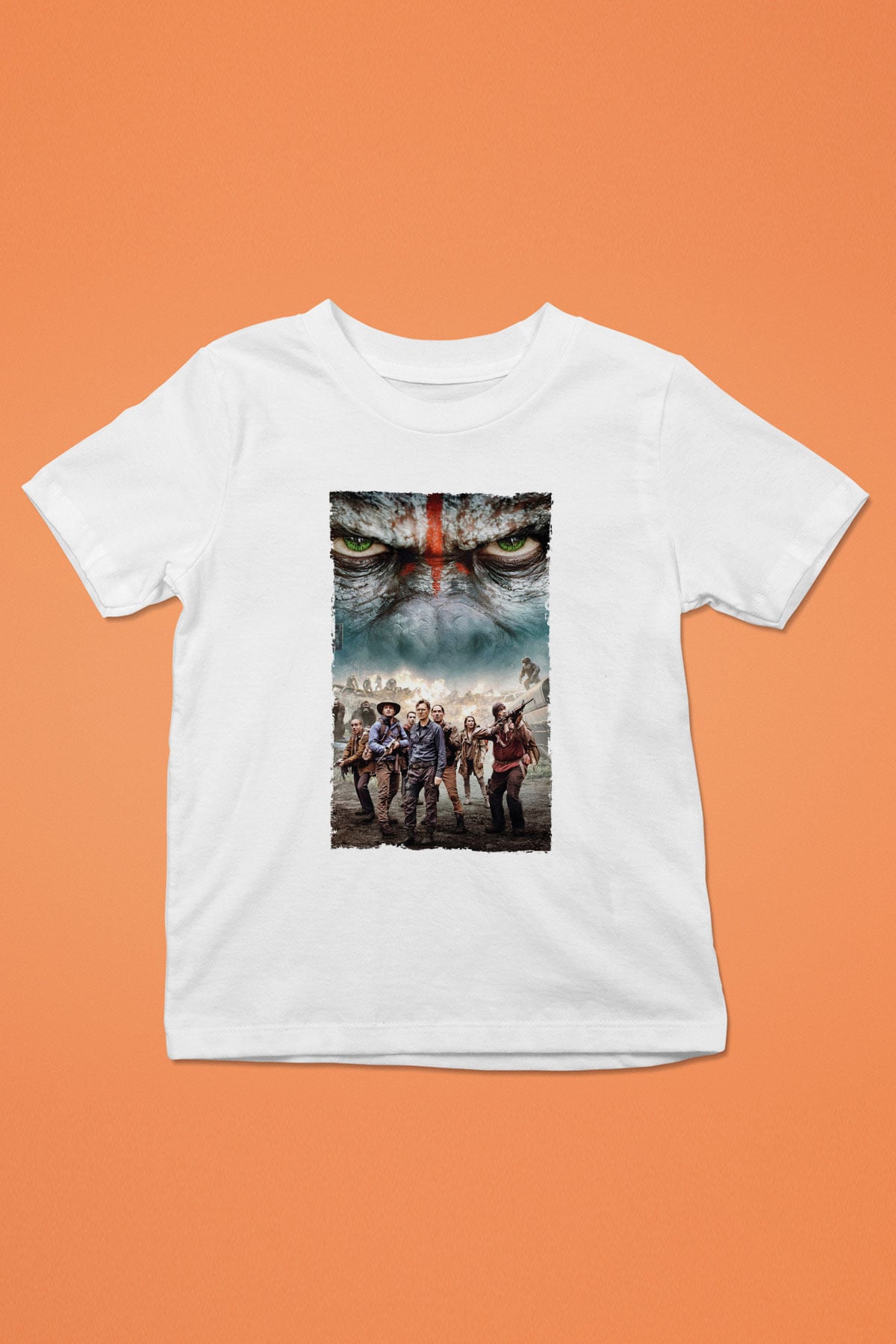 Unisex Dawn of the Planet of the Apes - Maymunlar Cehennemi Şafak Vakti Baskılı Beyaz Çocuk Tshirt