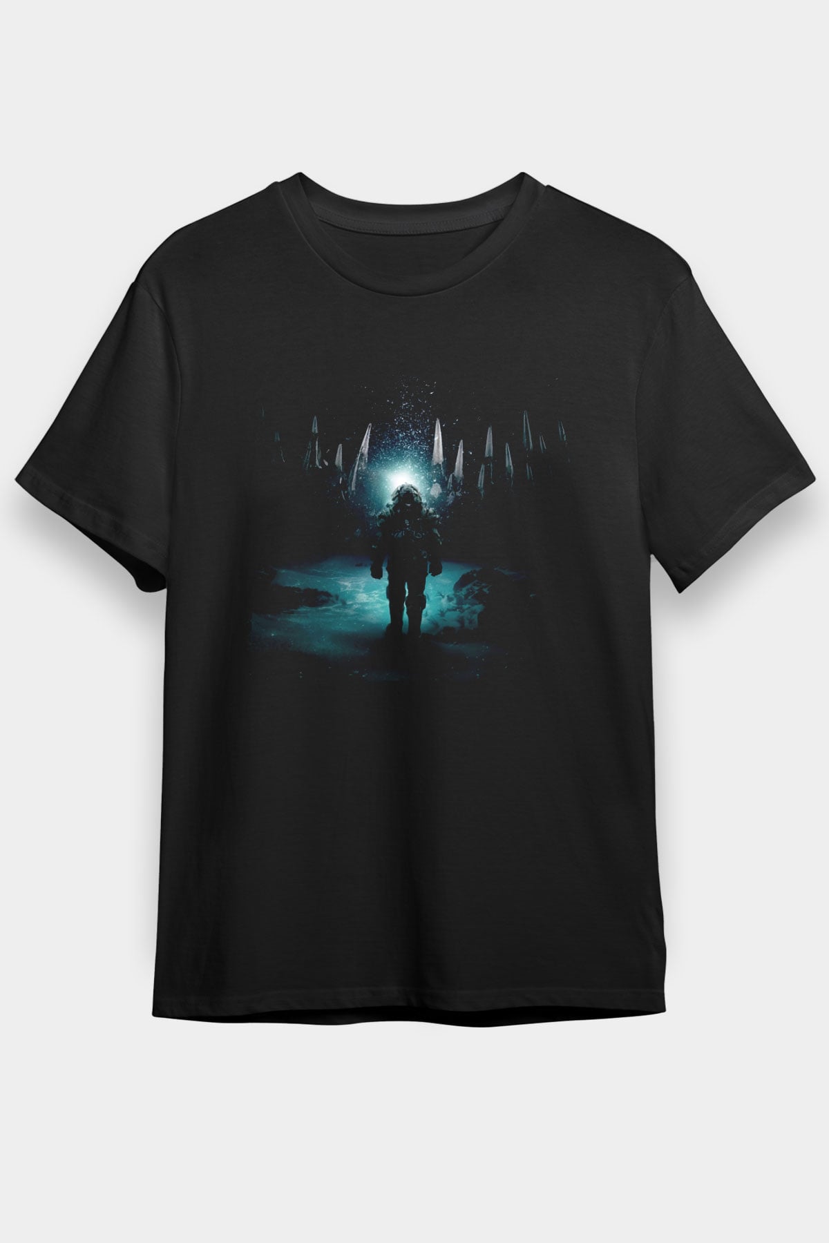 Unisex Derin Sular (Underwater) Baskılı Siyah Tişört