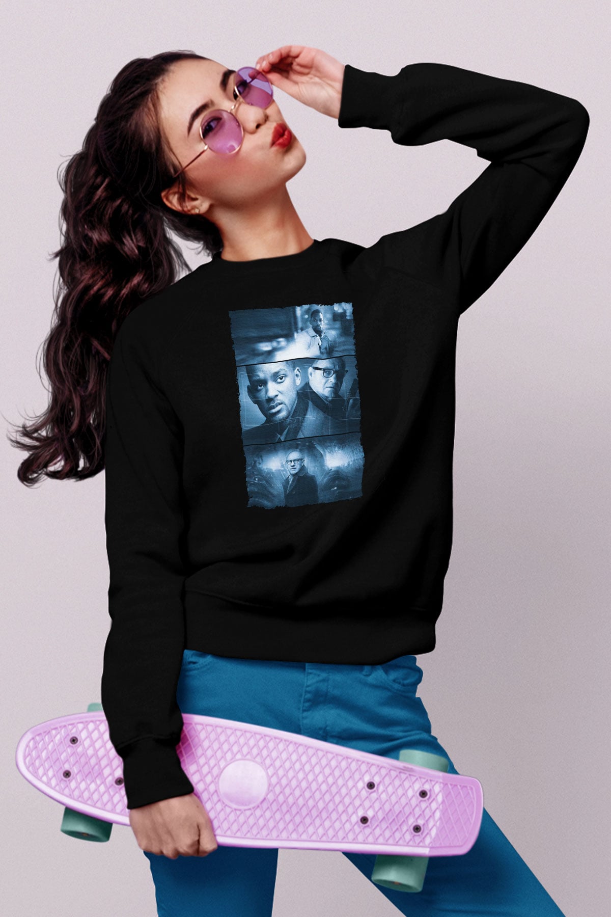 Unisex Devlet Düşmanı (Enemy of the State) Baskılı Siyah Sweatshirt