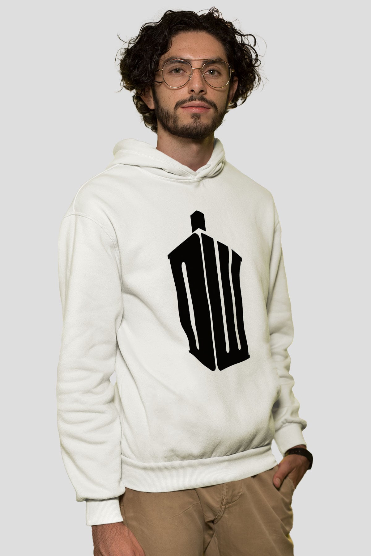 Unisex Doctor Who Baskılı Beyaz Kapüşonlu Sweatshirt