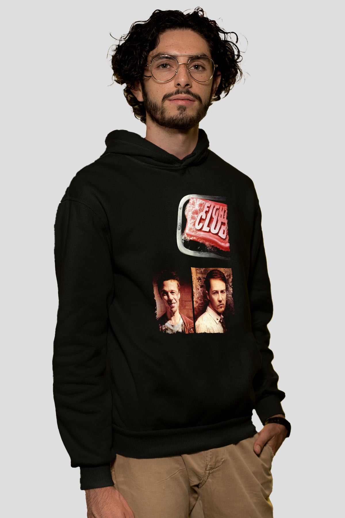Unisex Dövüş Kulübü (Fight Club) Baskılı Siyah Kapüşonlu Sweatshirt