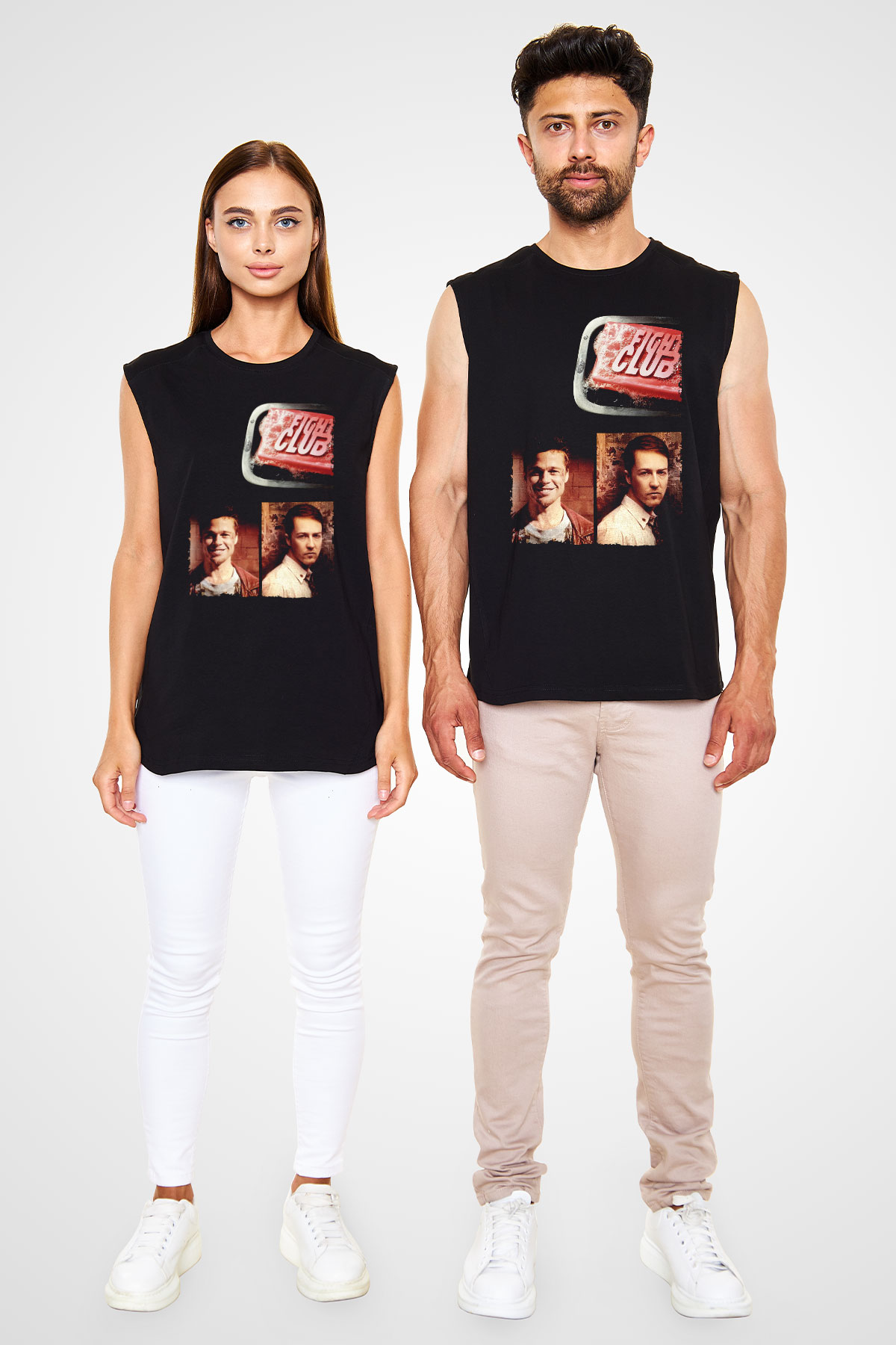 Unisex Dövüş Kulübü (Fight Club) Baskılı Siyah Kolsuz Tişört