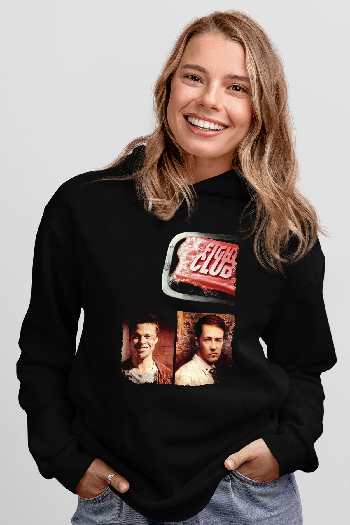 Unisex Dövüş Kulübü (Fight Club) Baskılı Siyah Kapüşonlu Sweatshirt
