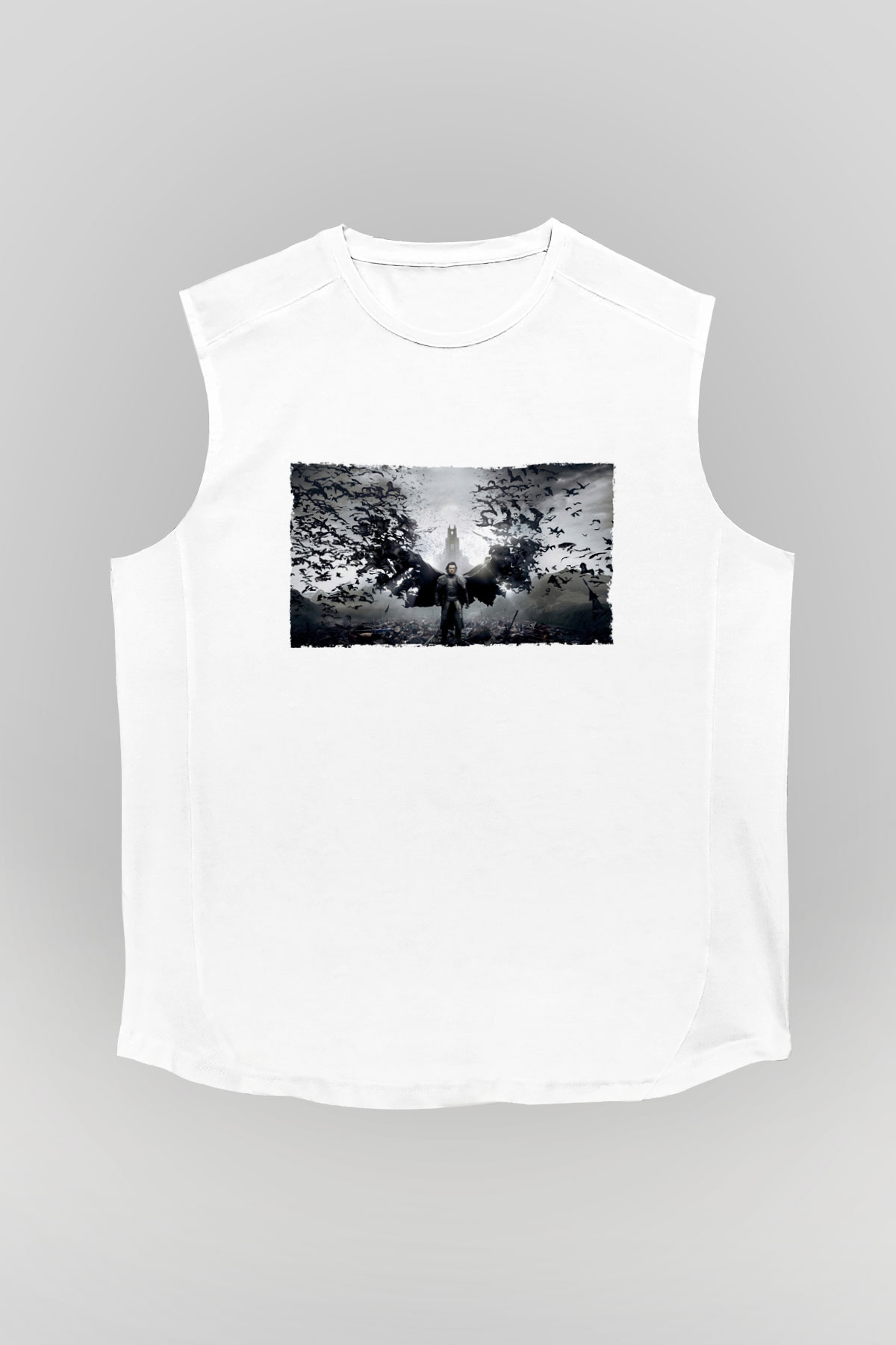 Unisex Dracula Untold Baskılı Beyaz Kolsuz Tshirt