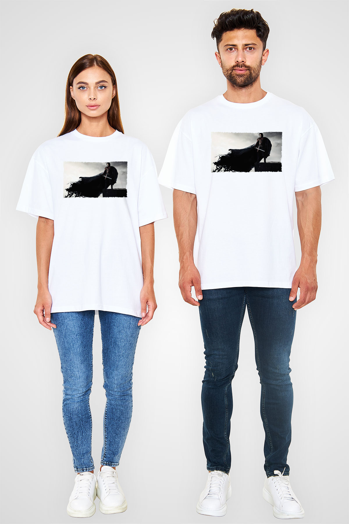 Unisex Dracula Untold Baskılı Beyaz Oversize Tişört