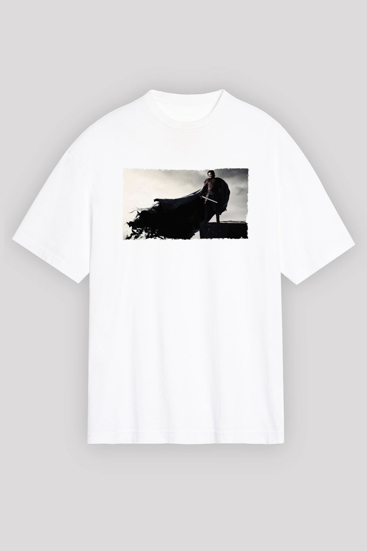 Unisex Dracula Untold Baskılı Beyaz Oversize Tişört