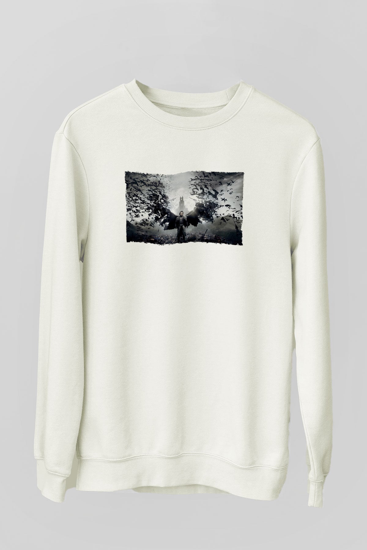 Unisex Dracula Untold Baskılı Beyaz Sweatshirt